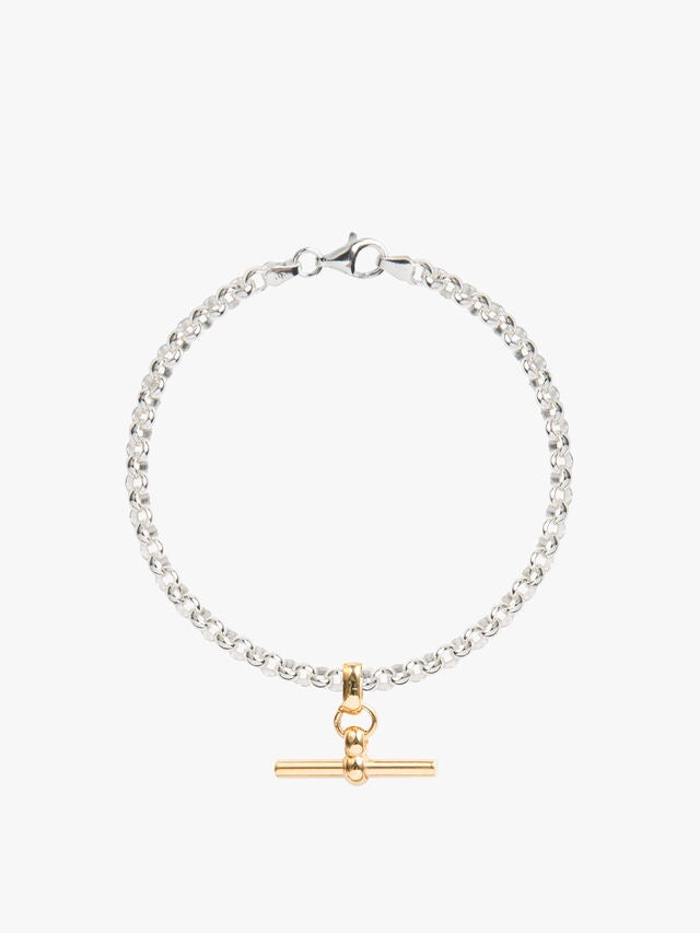 Tilly Sveaas Silver Belcher Bracelet With Gold T-Bar