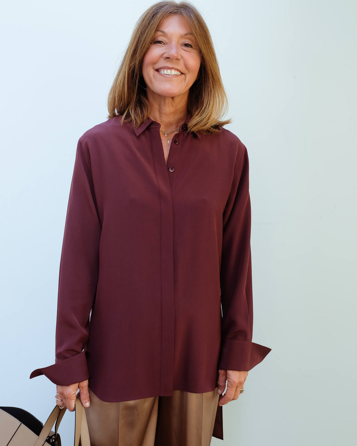 JOSEPH Bold crepe de chine blouse in ganache