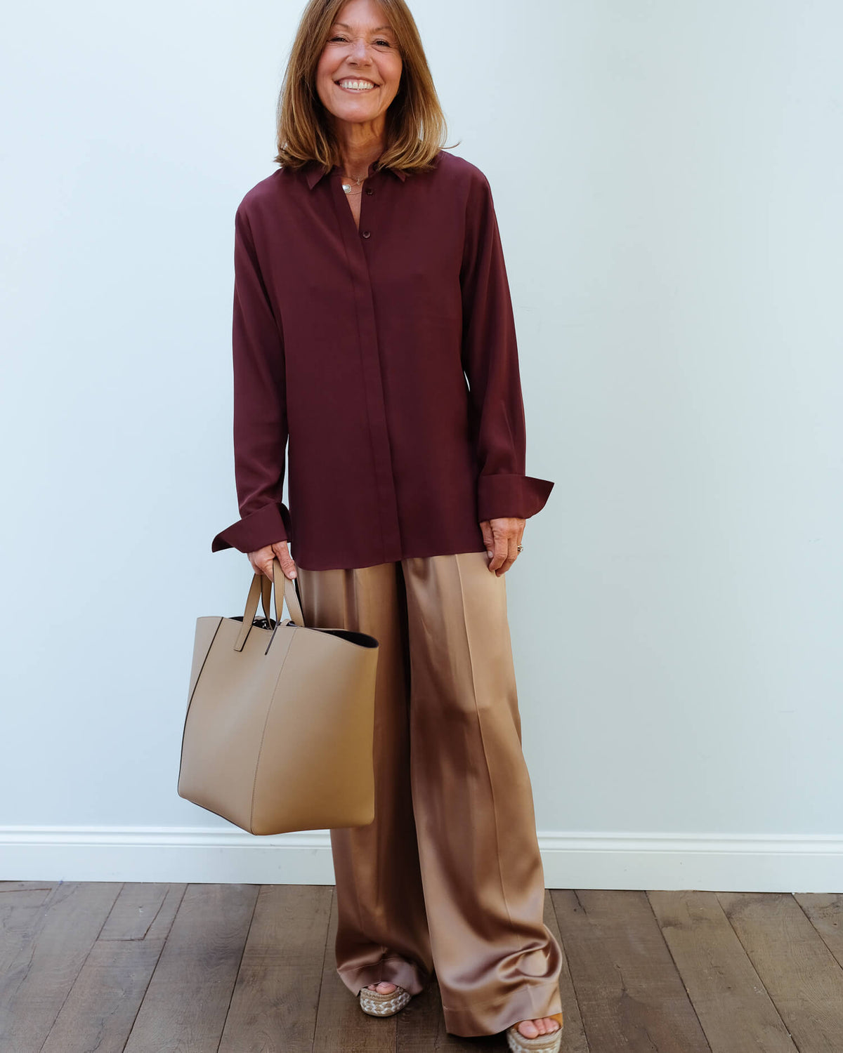 JOSEPH Bold crepe de chine blouse in ganache