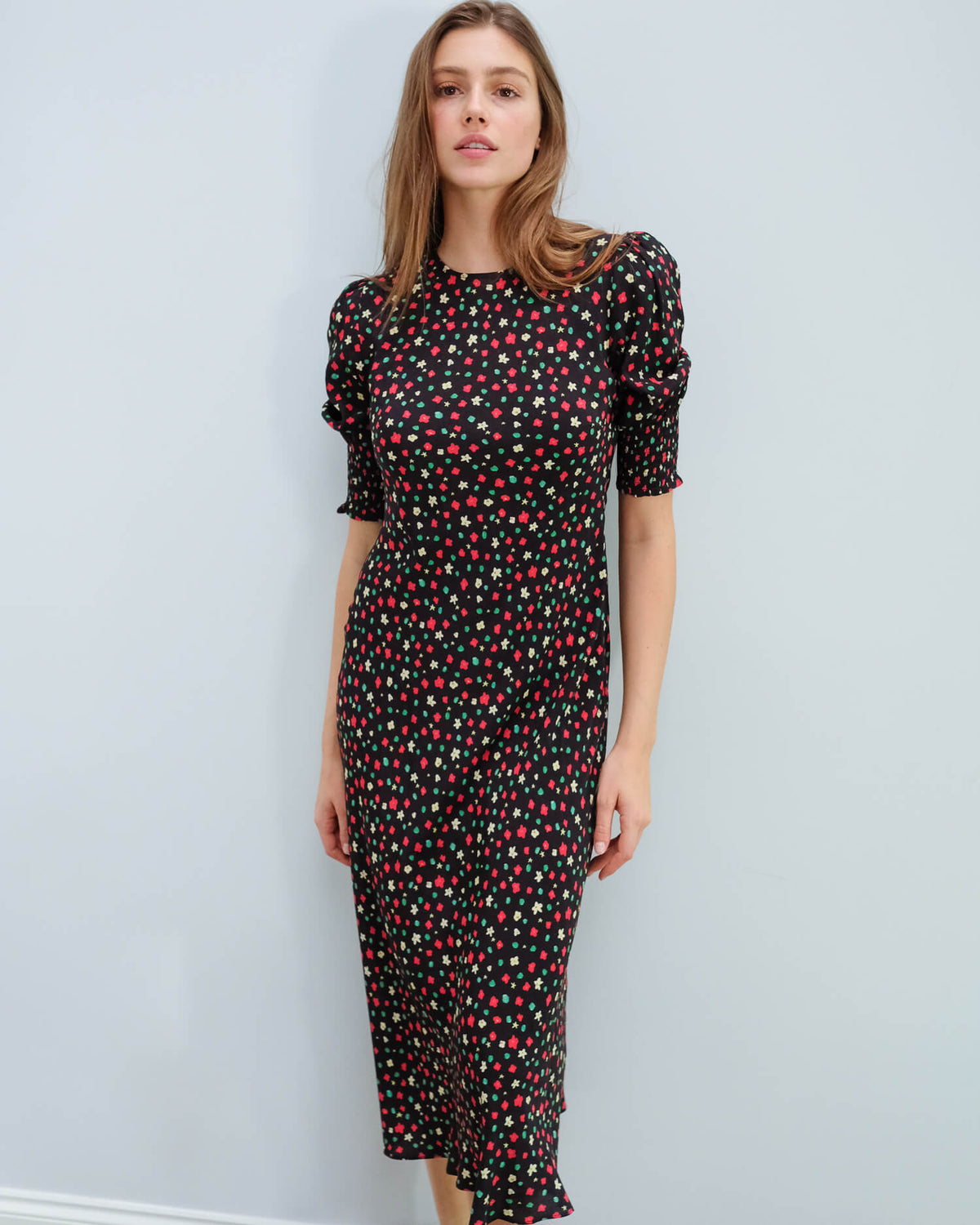 RIXO Jess dress in red green flowers