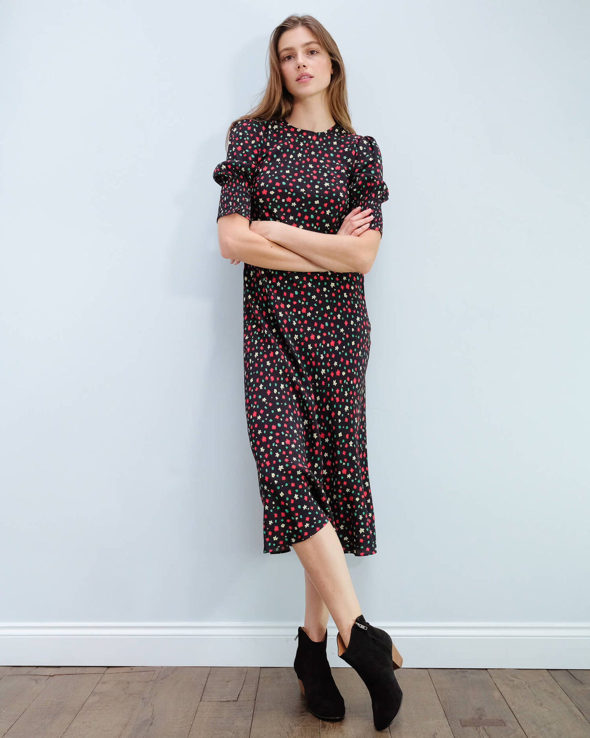 RIXO Jess dress in red green flowers