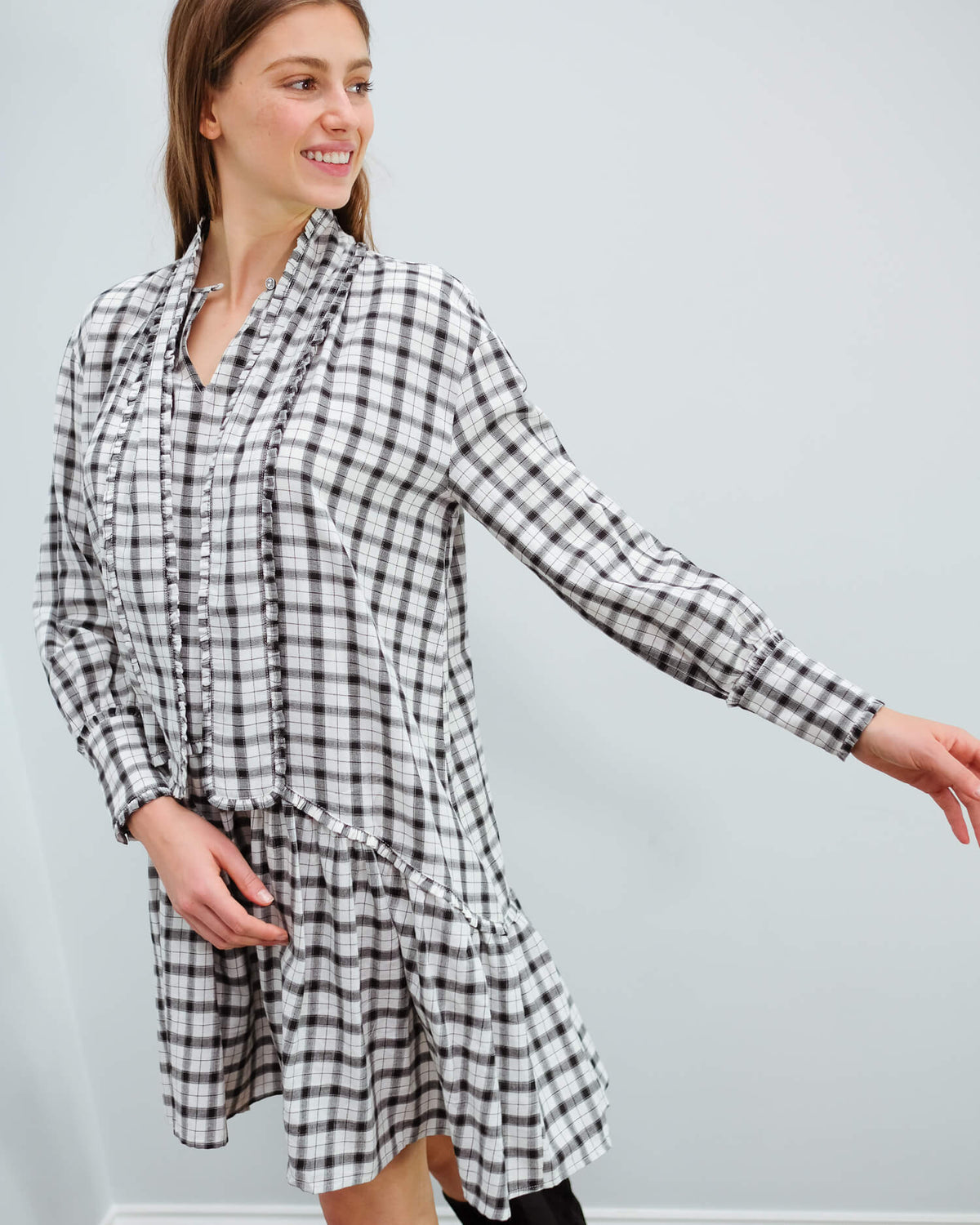 M Jamilla check dress in white