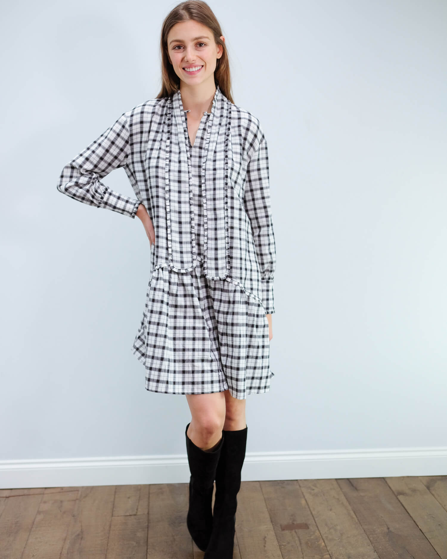 M Jamilla check dress in white