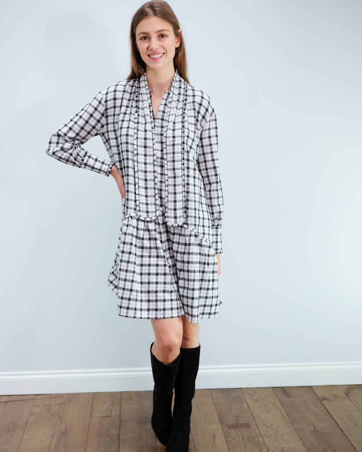 M Jamilla check dress in white