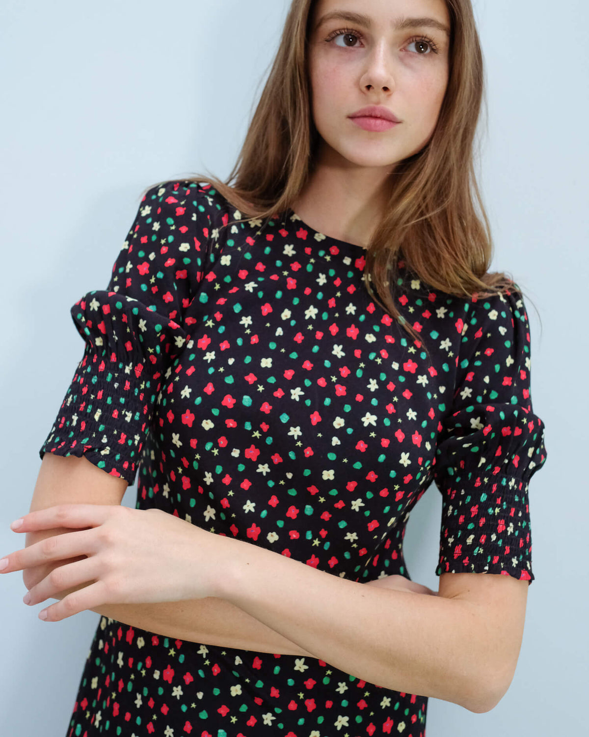 RIXO Jess dress in red green flowers