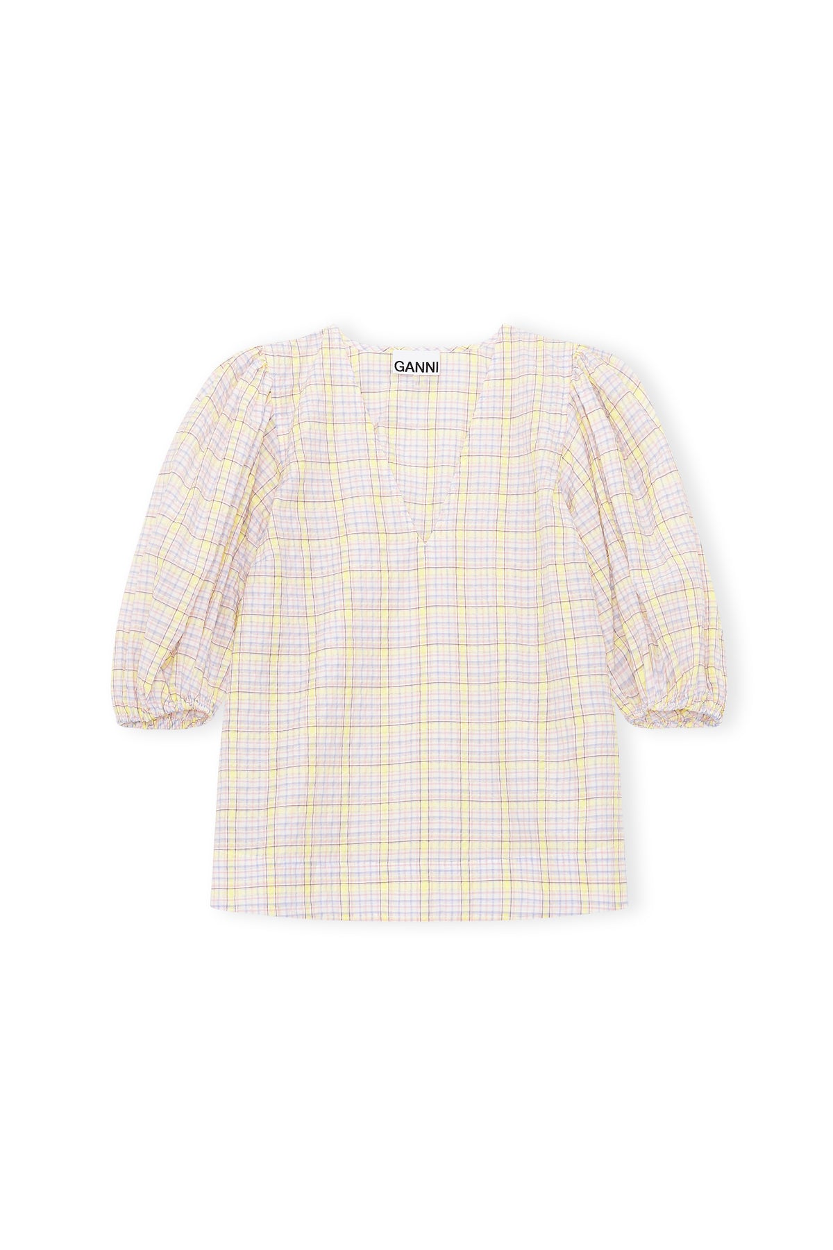 GANNI F6072 Seersucker Check Blouse in Multi