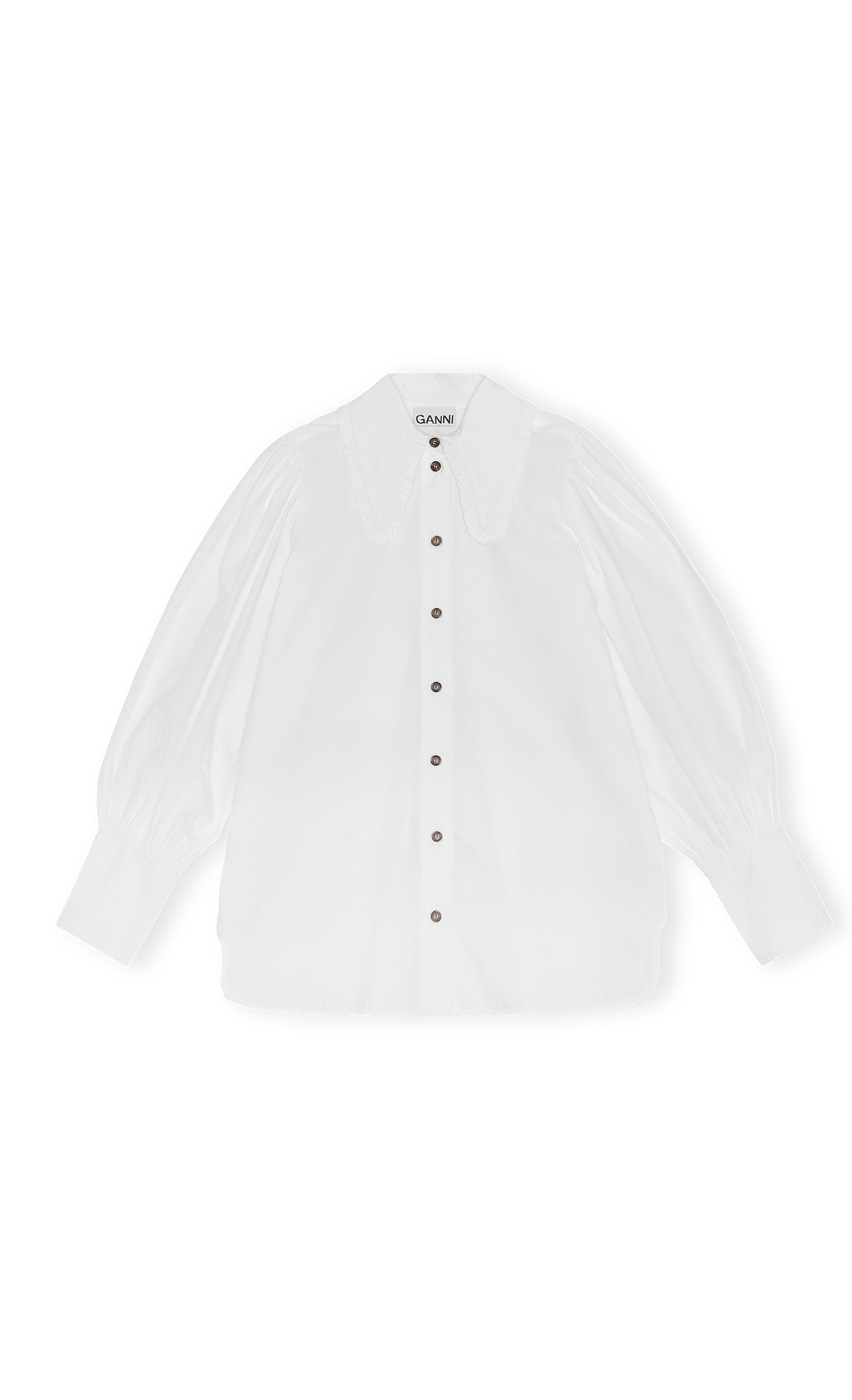 Ganni F7034 Cotton Poplin Long Collar Shirt in White