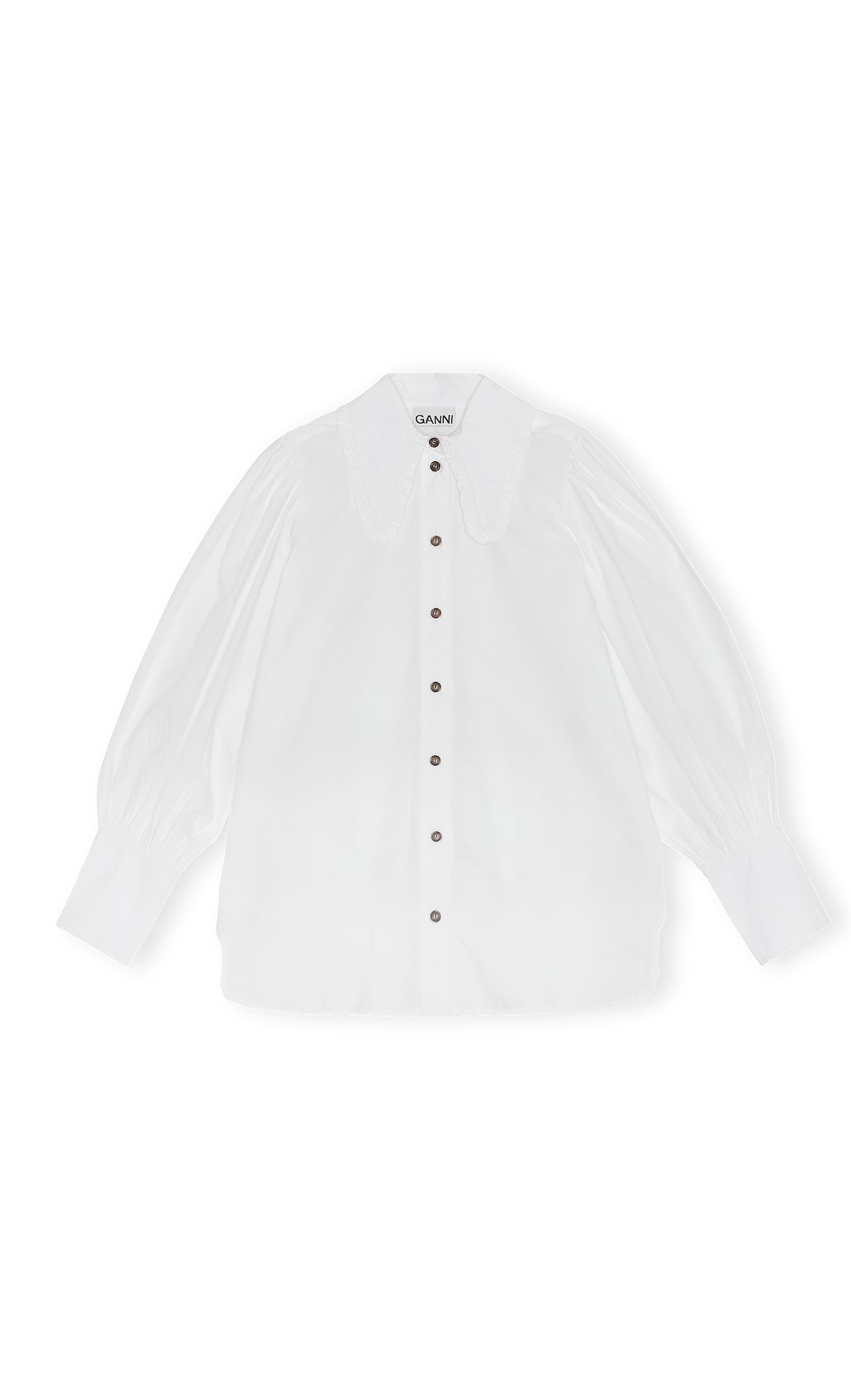 Ganni F7034 Cotton Poplin Long Collar Shirt in White