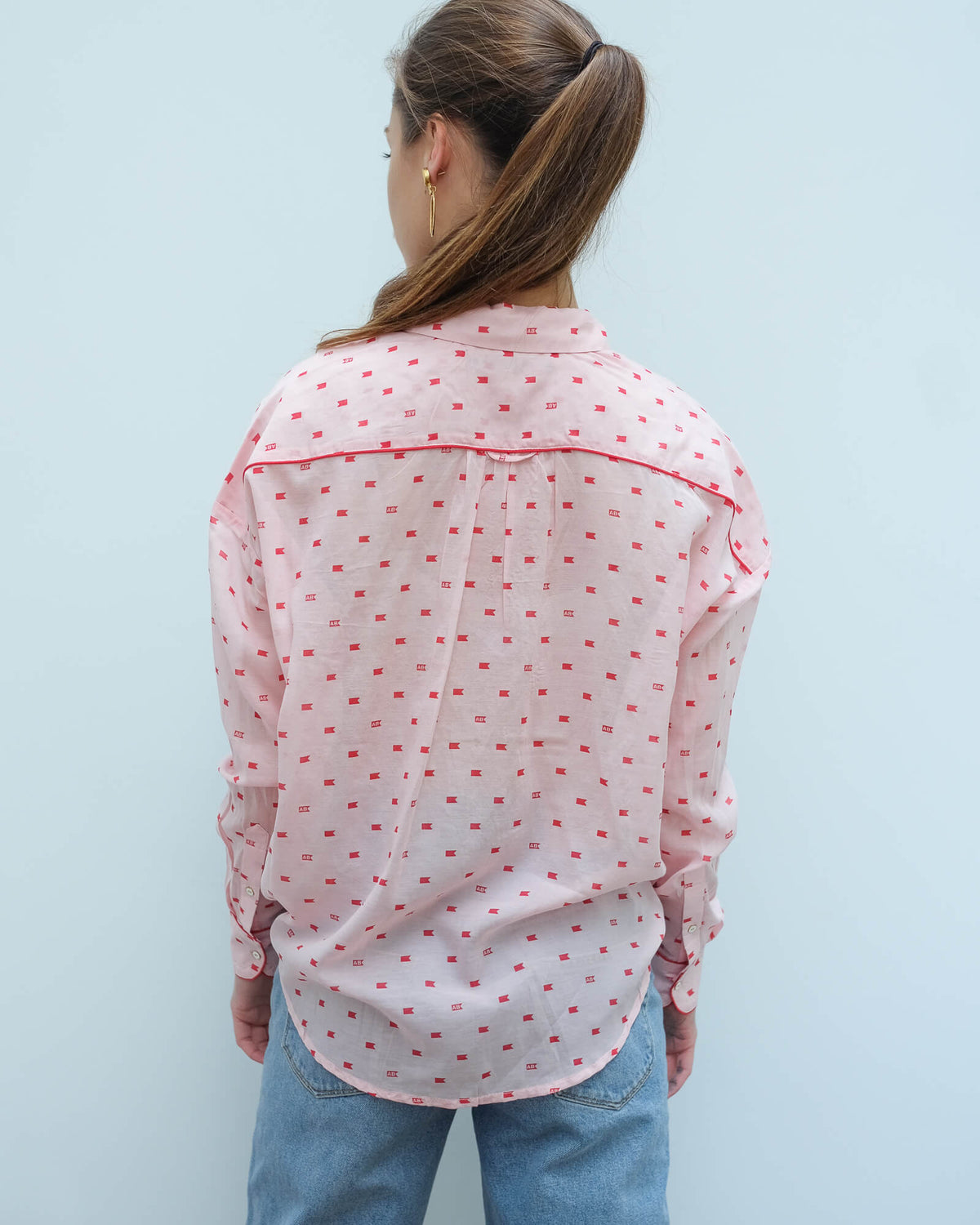 AB 150655 Boxy fit printed shirt in pink and red