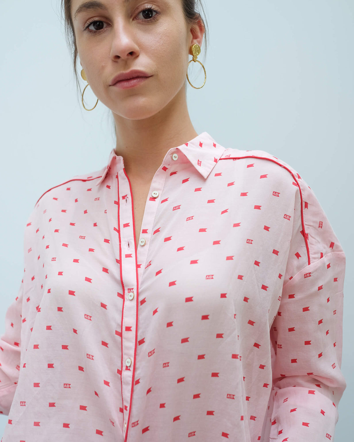 AB 150655 Boxy fit printed shirt in pink and red