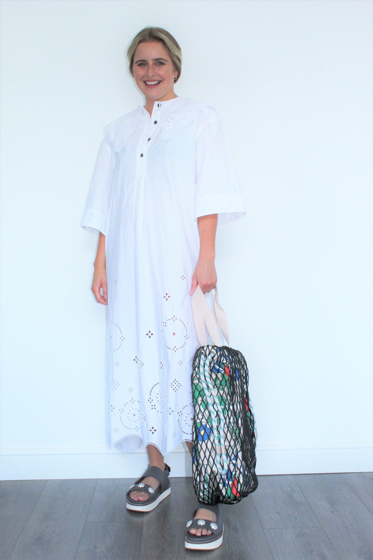 GANNI F5990 Broderie Oversized Dress in White
