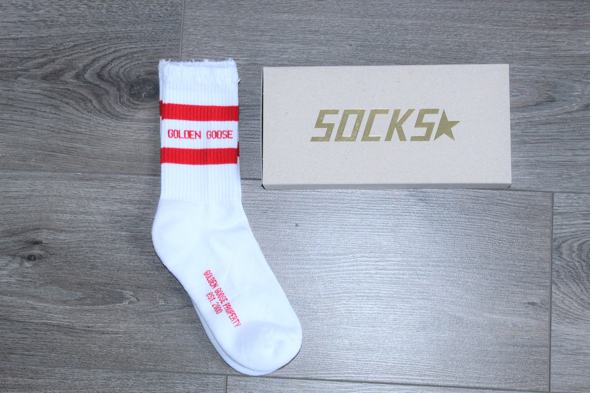 GG Ribbed High Socks with Tango Red Stripe