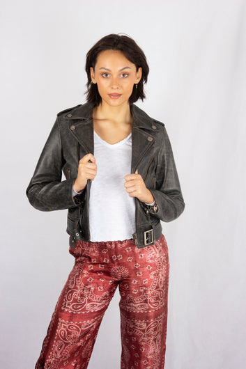 GG Golden Collection Chiodo Leather Jacket with Distressed Treatment