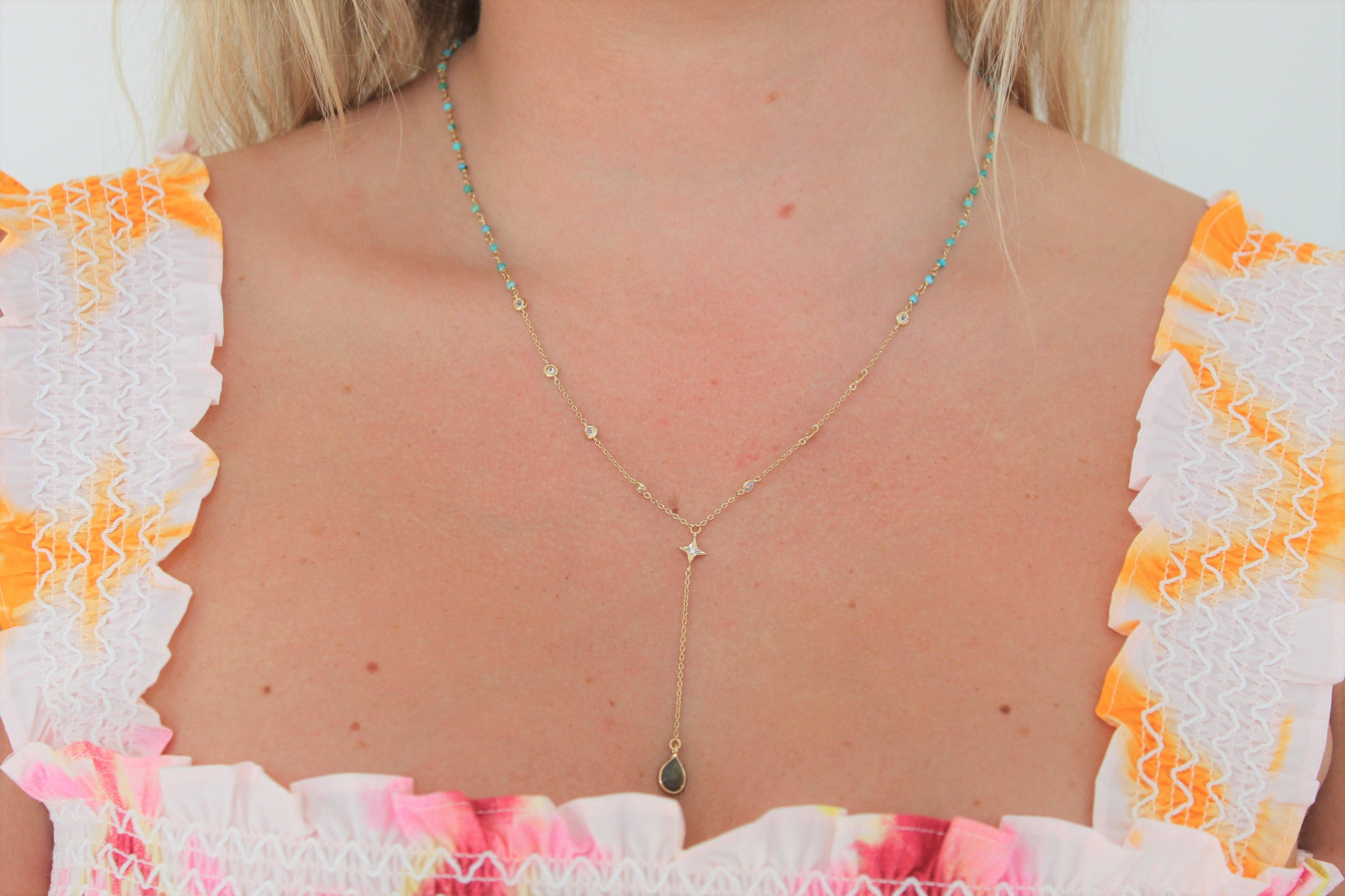 HANKA Diva Rosary Necklace with Blue Chrysocolle Stones