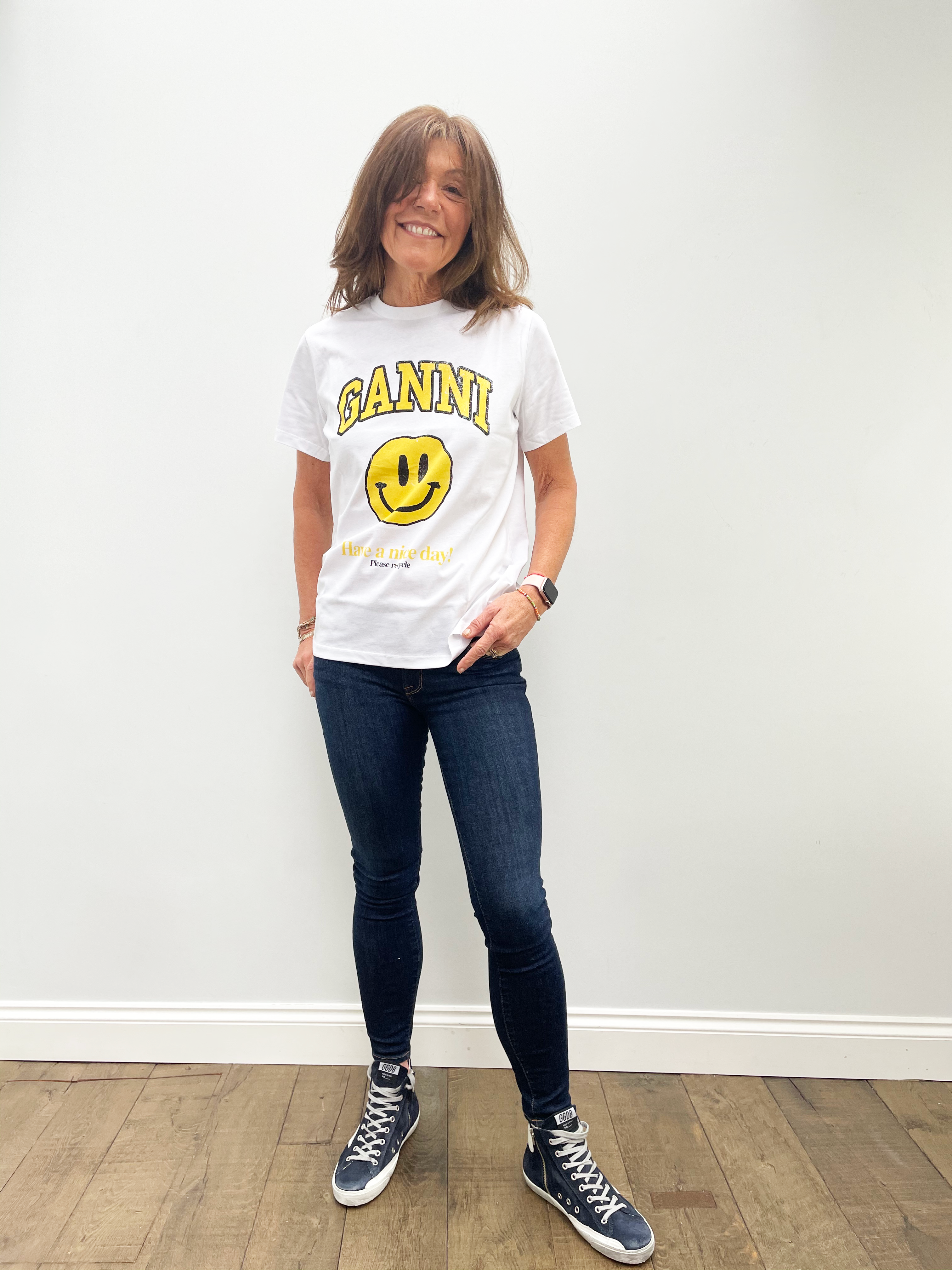 GANNI T2731 Basic Cotton Logo Tee in White