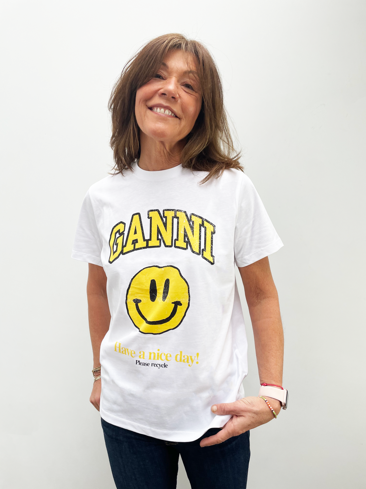 GANNI T2731 Basic Cotton Logo Tee in White
