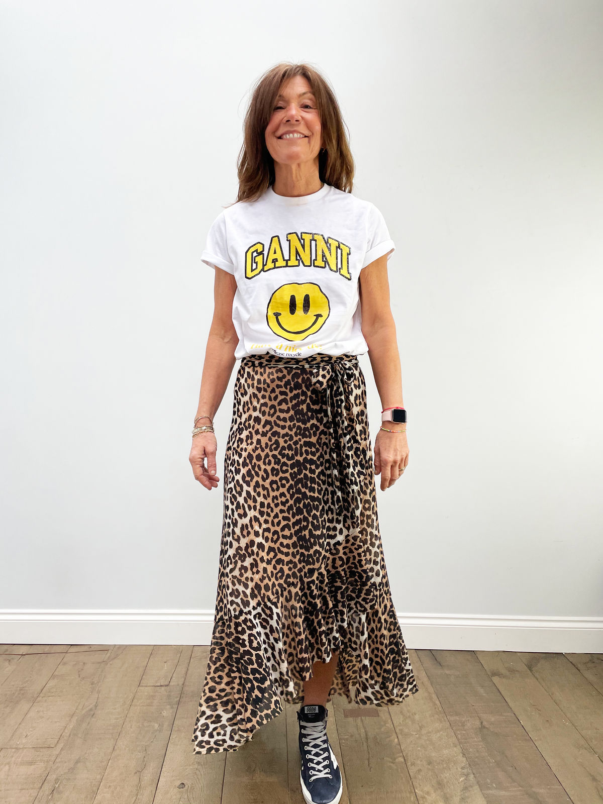 GANNI T2701 Printed Mesh Leopard Skirt
