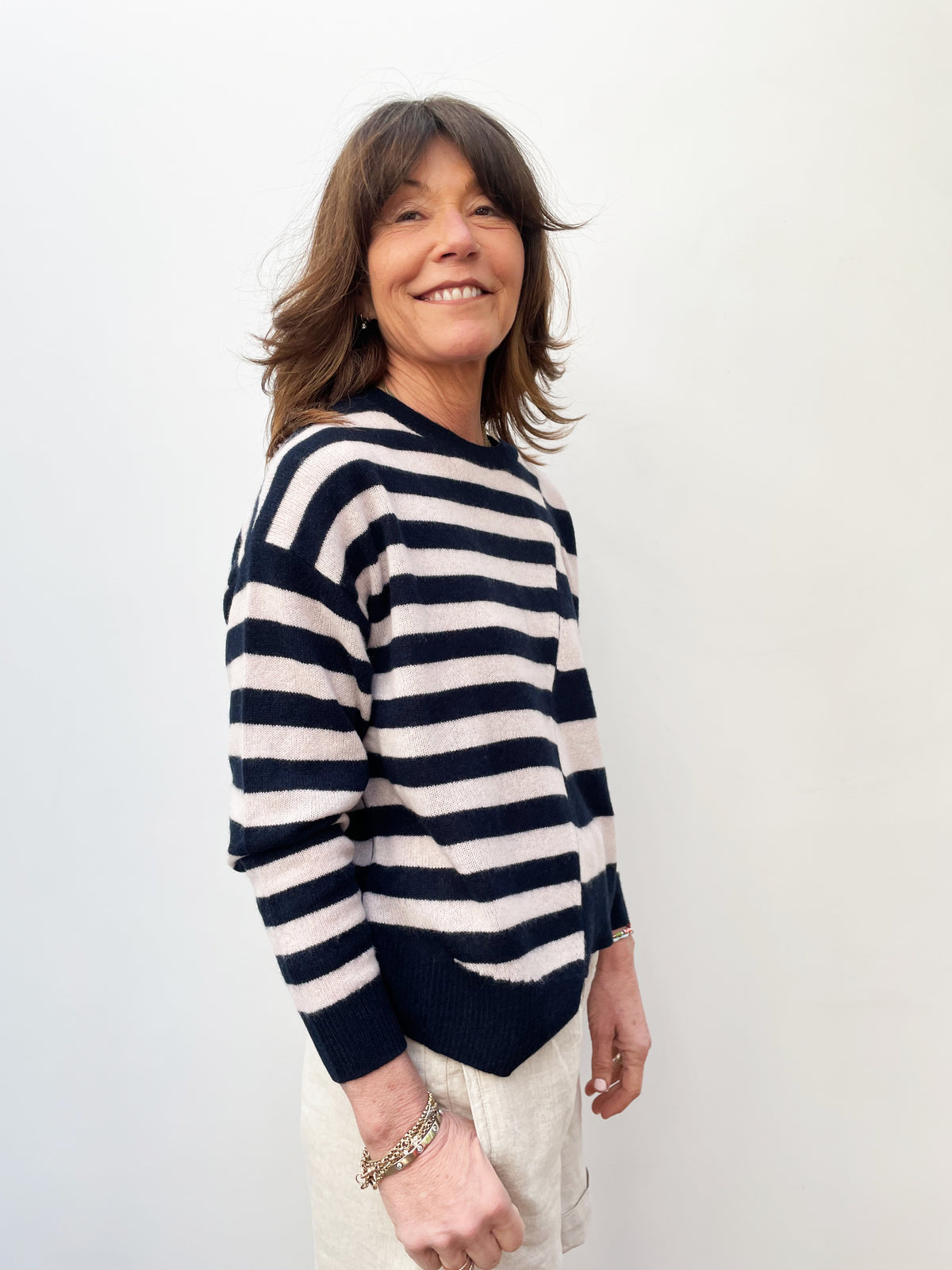 360 Azaleya Mix Striped Knit in Navy, Bique, Nectarine