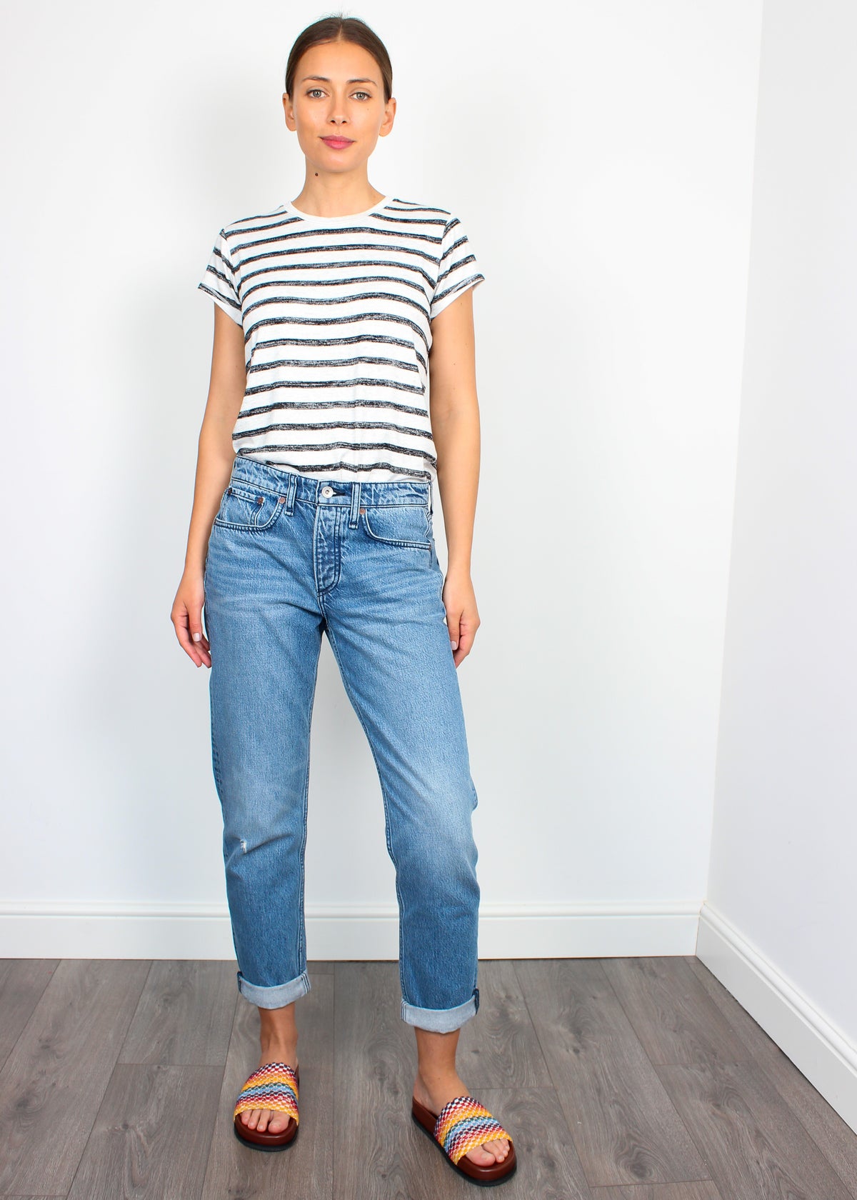 Rag & Bone The Knit Stripe Tee in Grey