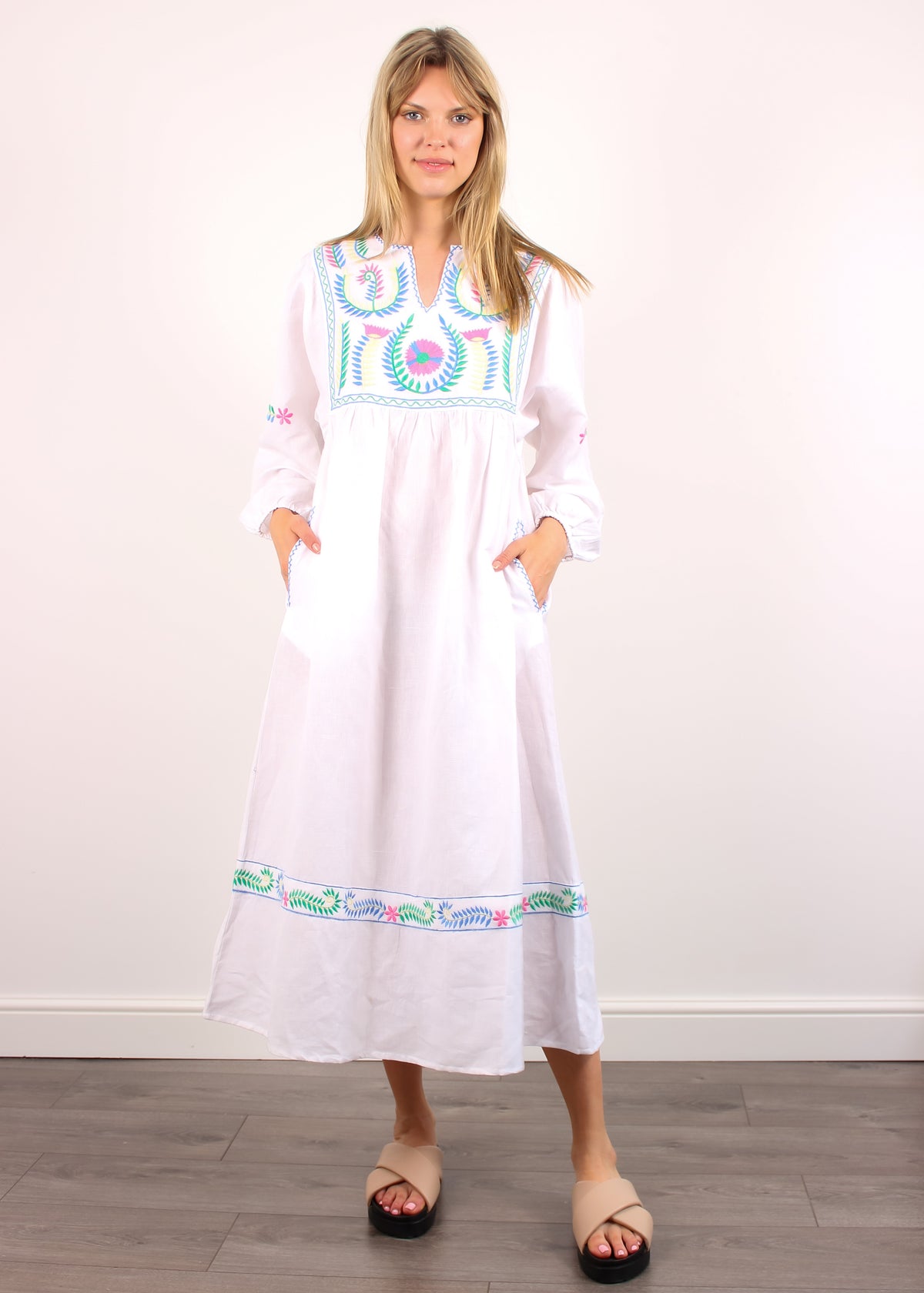DG Lia Embroidered Dress in White Multi