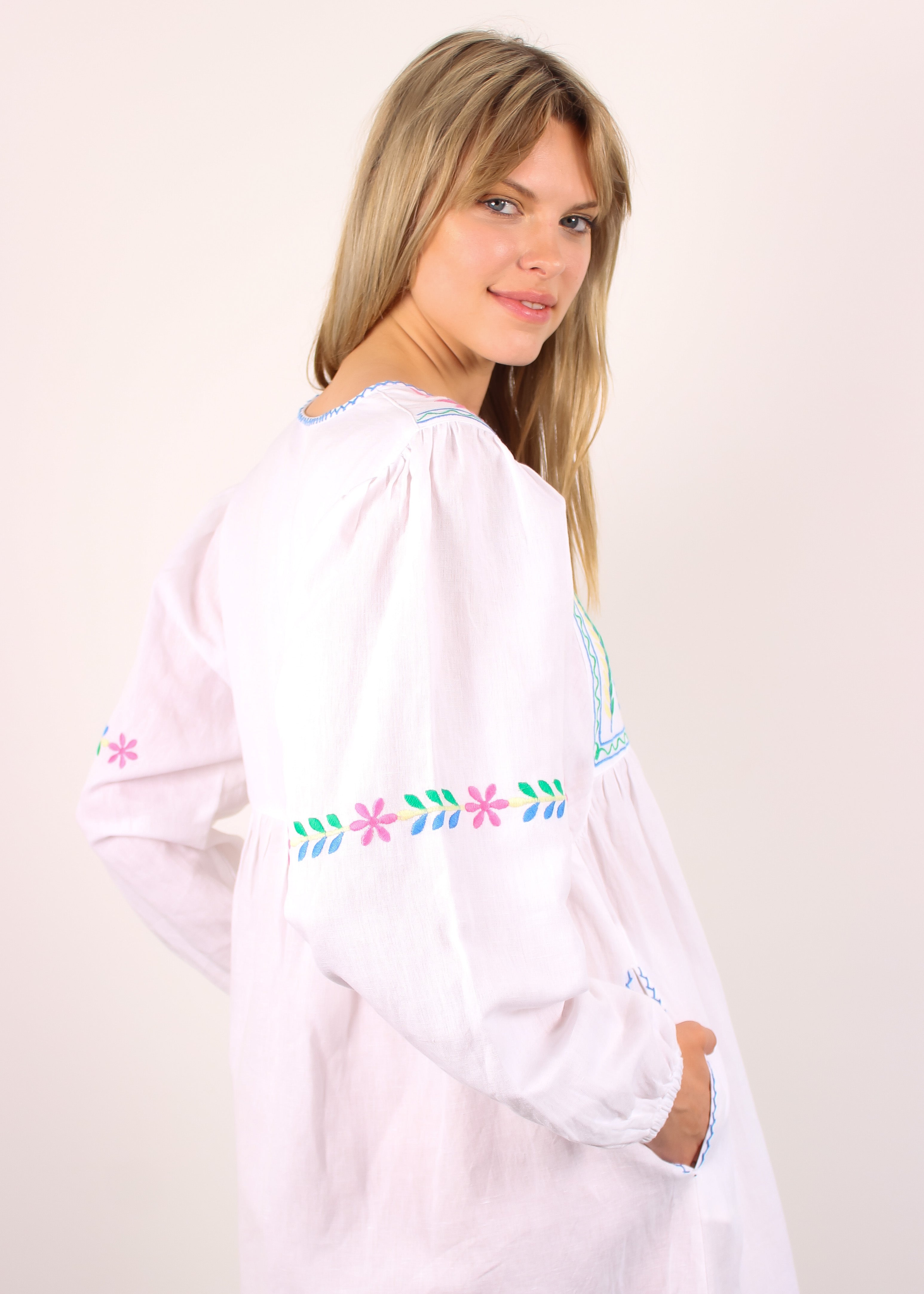 DG Lia Embroidered Dress in White Multi