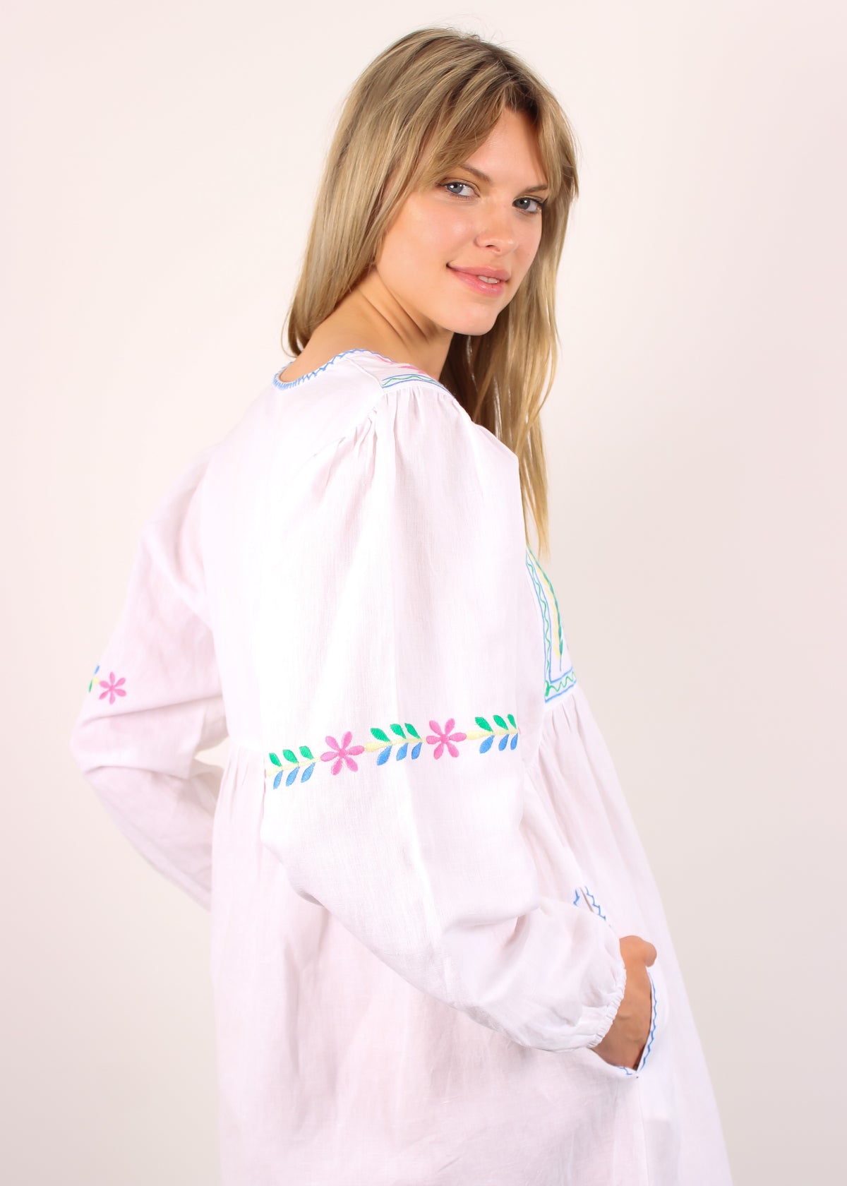 DG Lia Embroidered Dress in White Multi