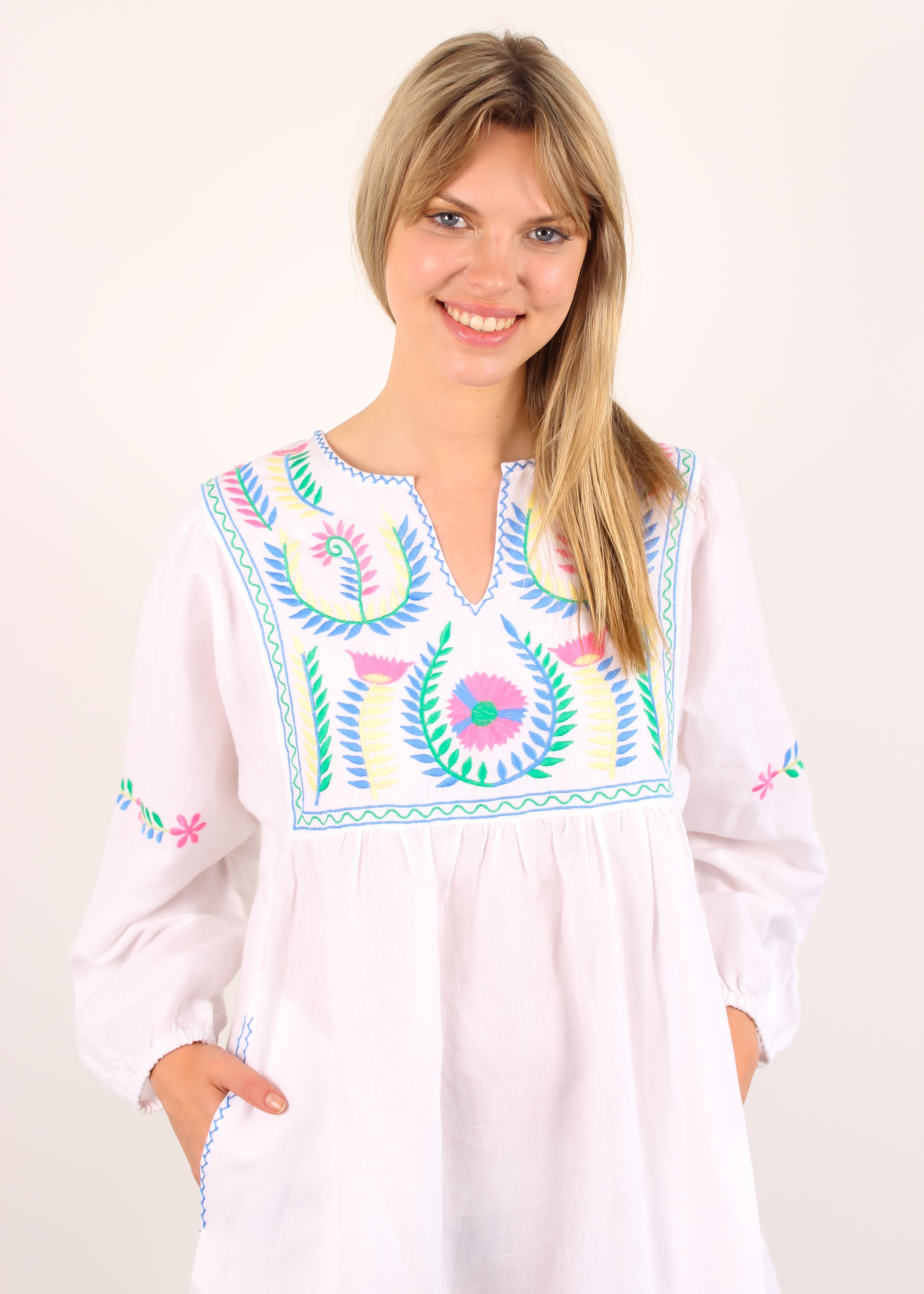 DG Lia Embroidered Dress in White Multi