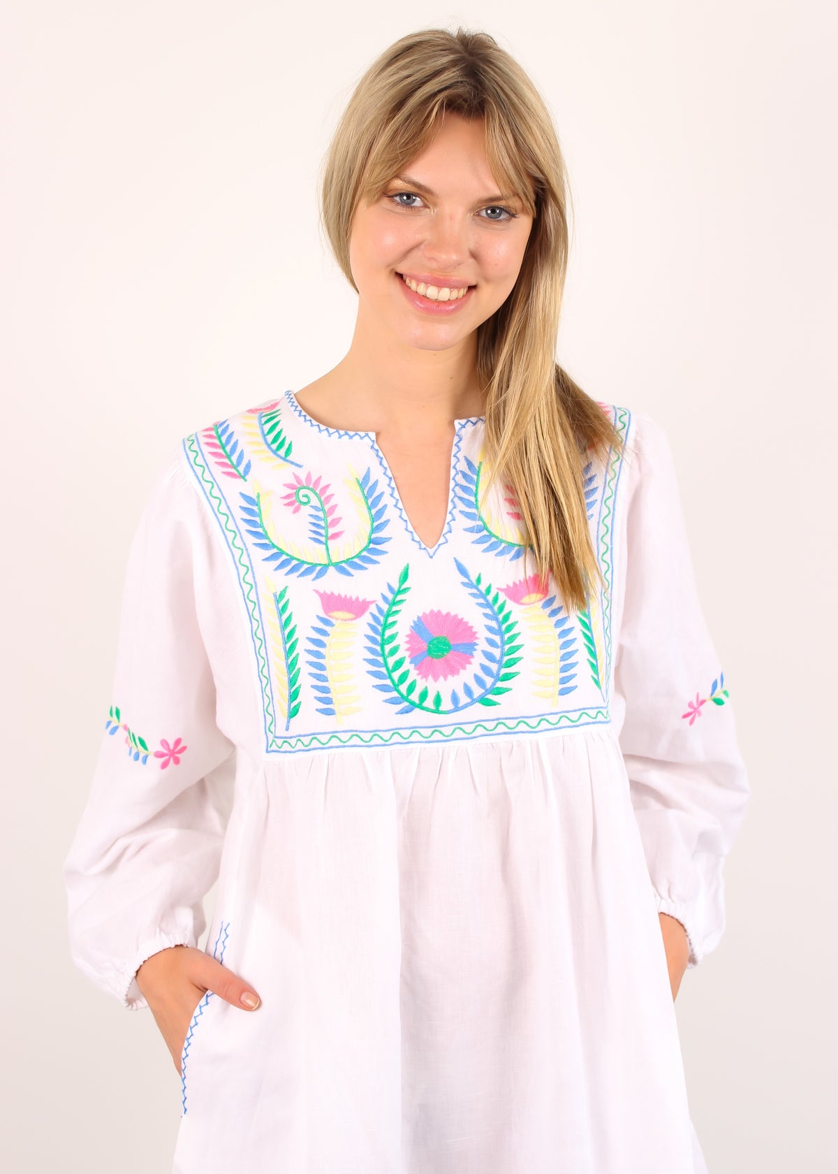 DG Lia Embroidered Dress in White Multi