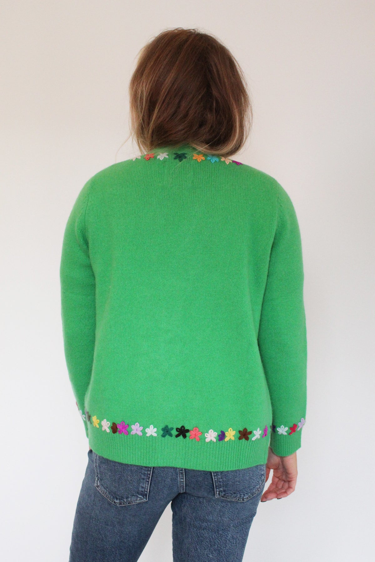 JU Embroidered Cardigan in Bright Green