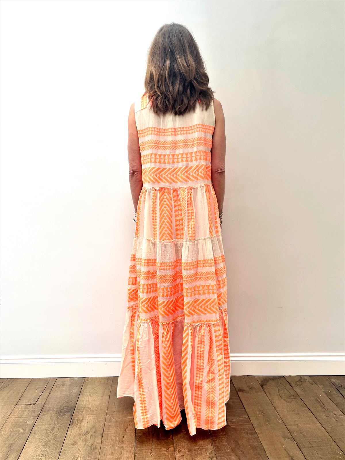 D SL Long Dress in Neon Orange, White