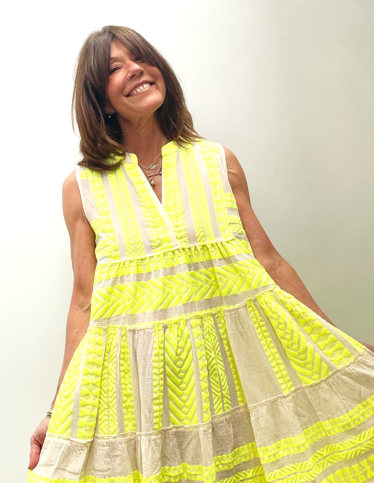 D SL Long Dress in Neon Lime, White