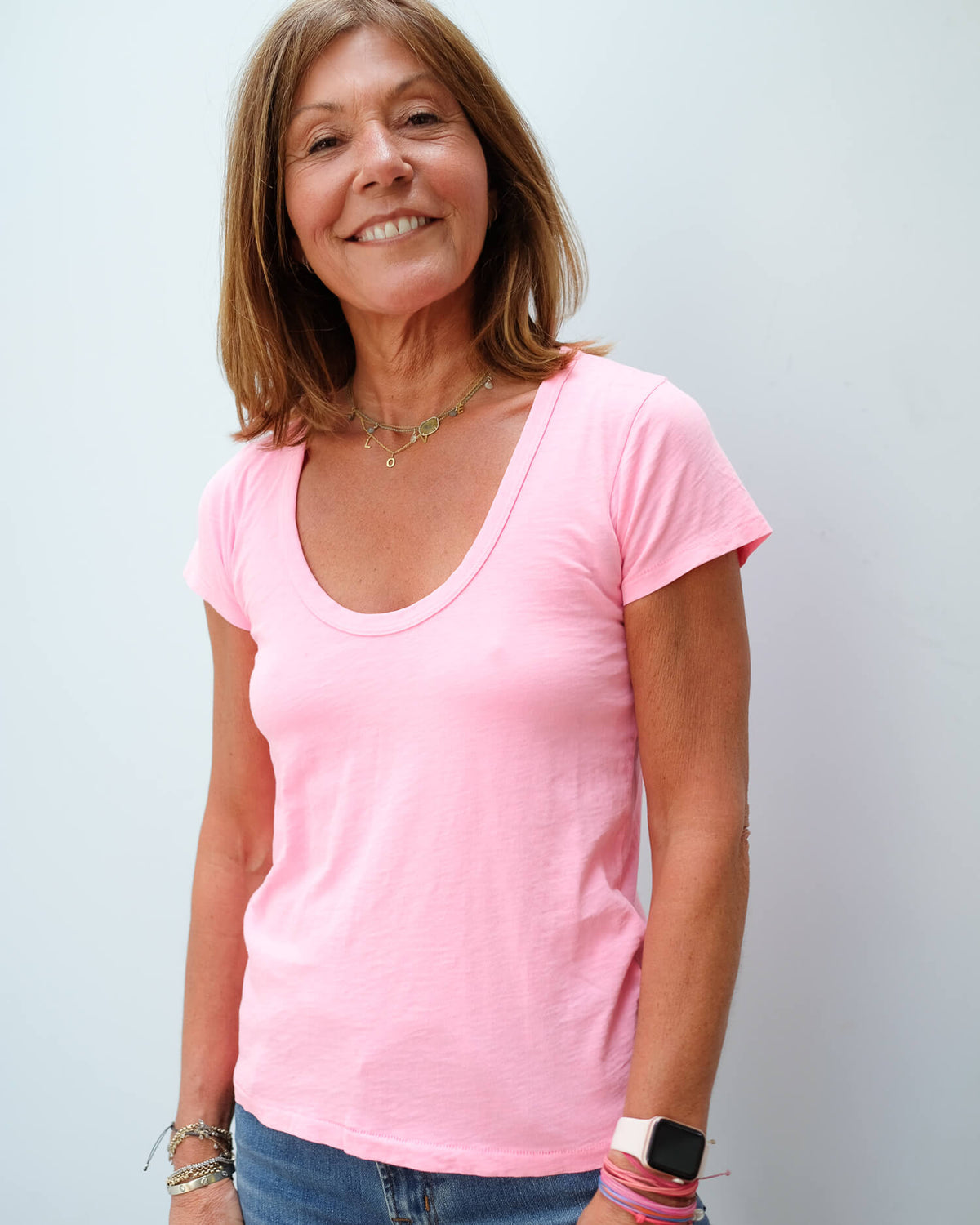 R&B The Slub U neck bright pink
