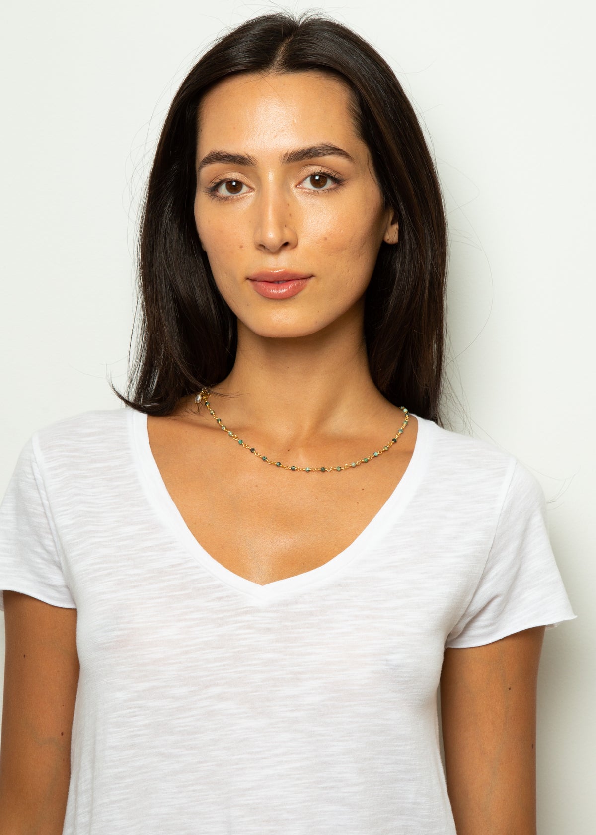 HABAHA Anais Multi Beaded Necklace with Pearl in Green Mix