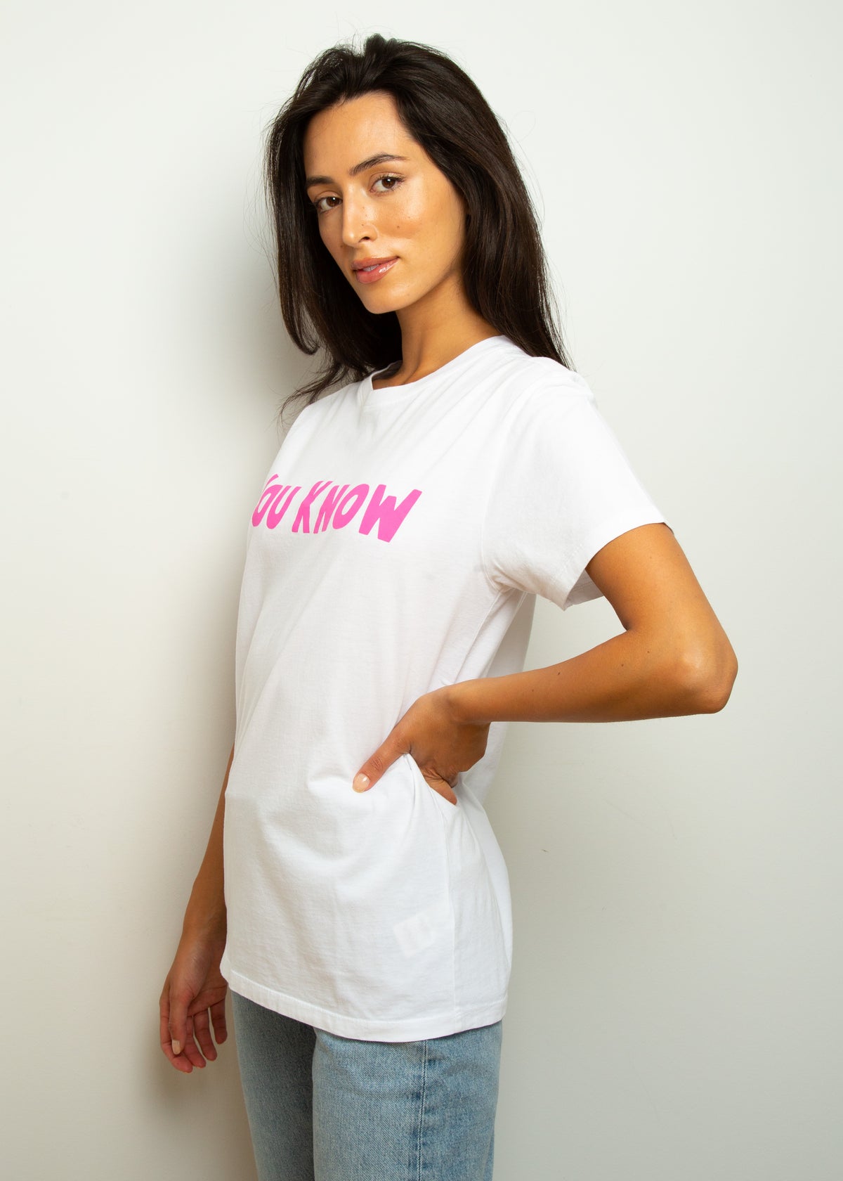BF You Know Tee in White, Pink