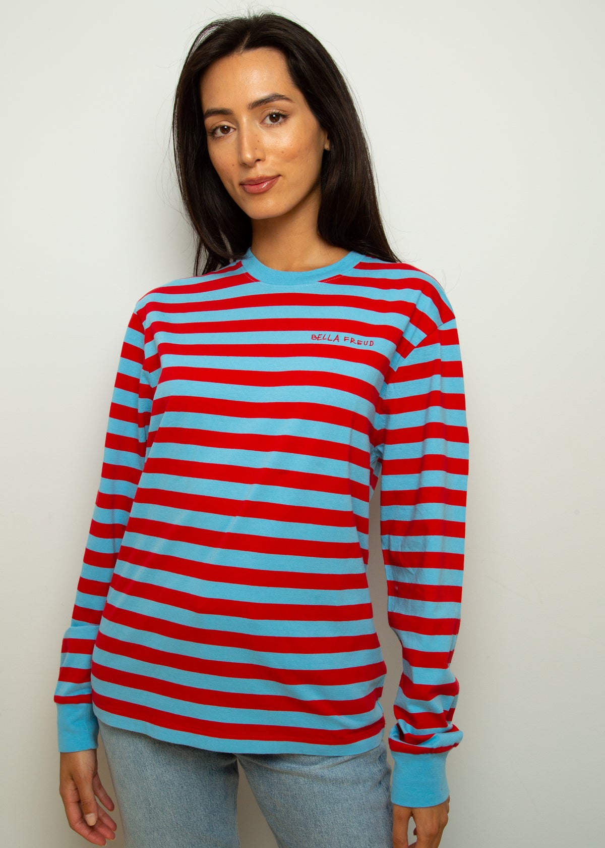 BF LS Striped Top in Blue, Red