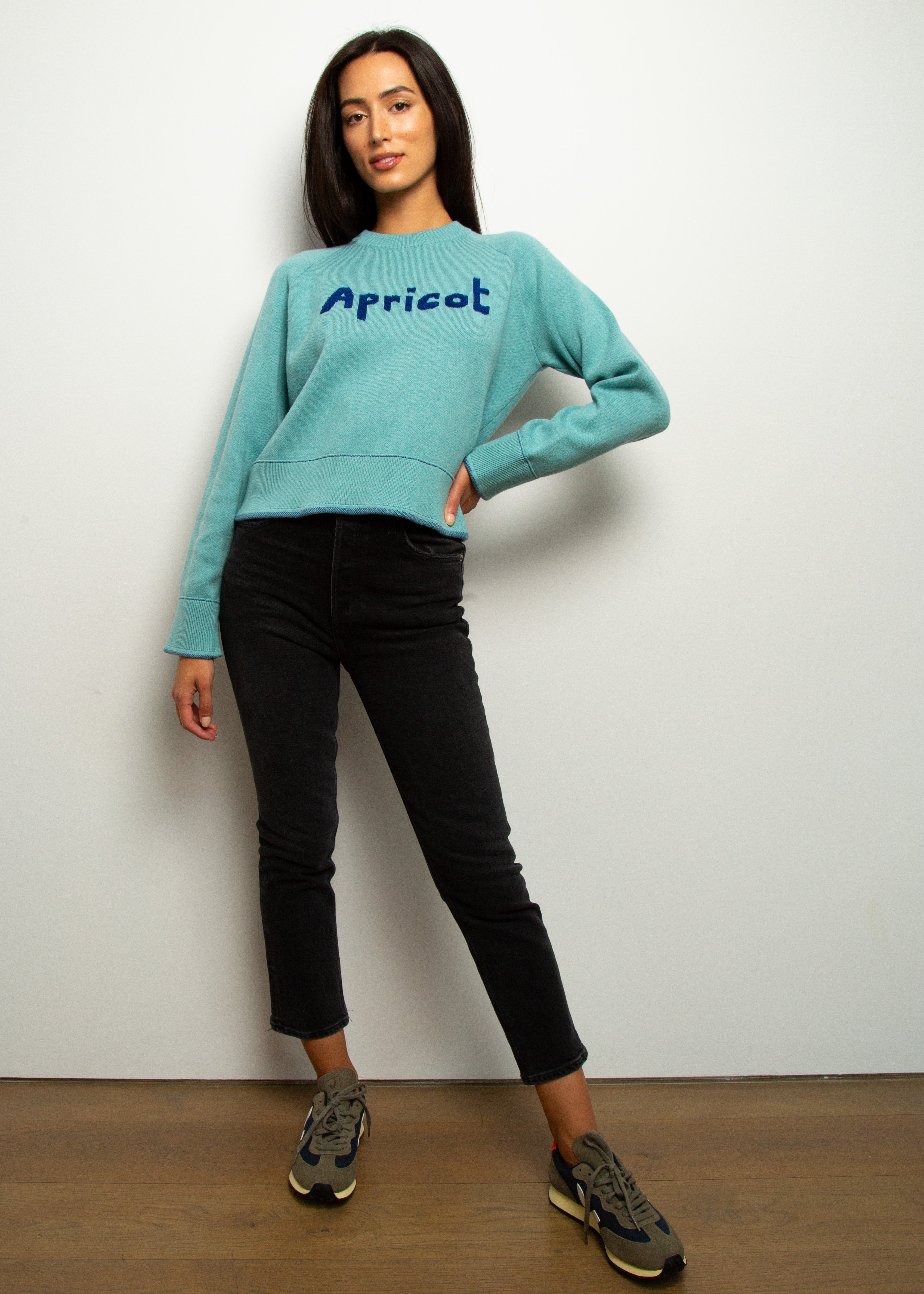 BF Apricot Cropped Raglan Jumper in Pale Blue
