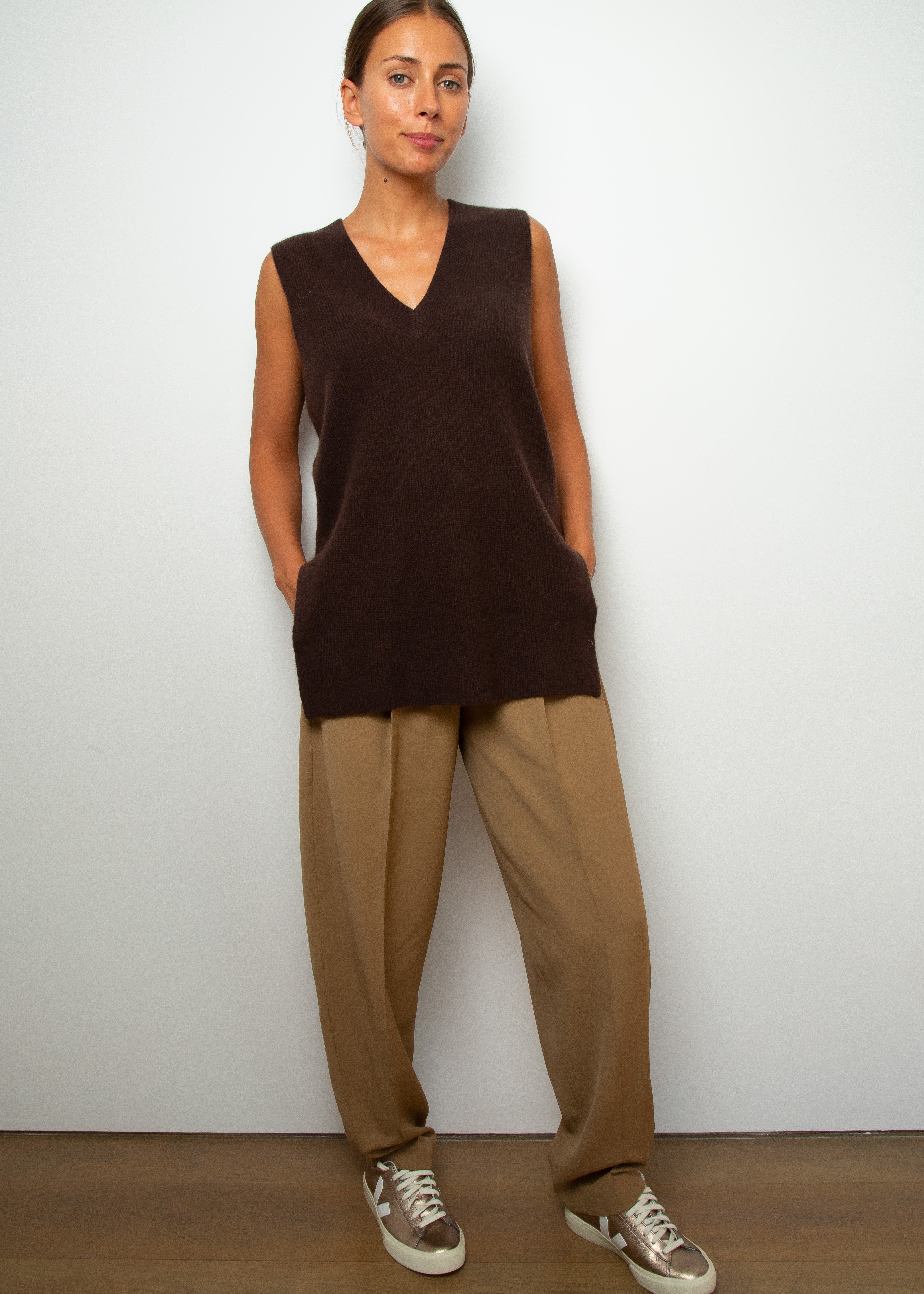 360 Fernanda V Neck Vest in Cafe Noir