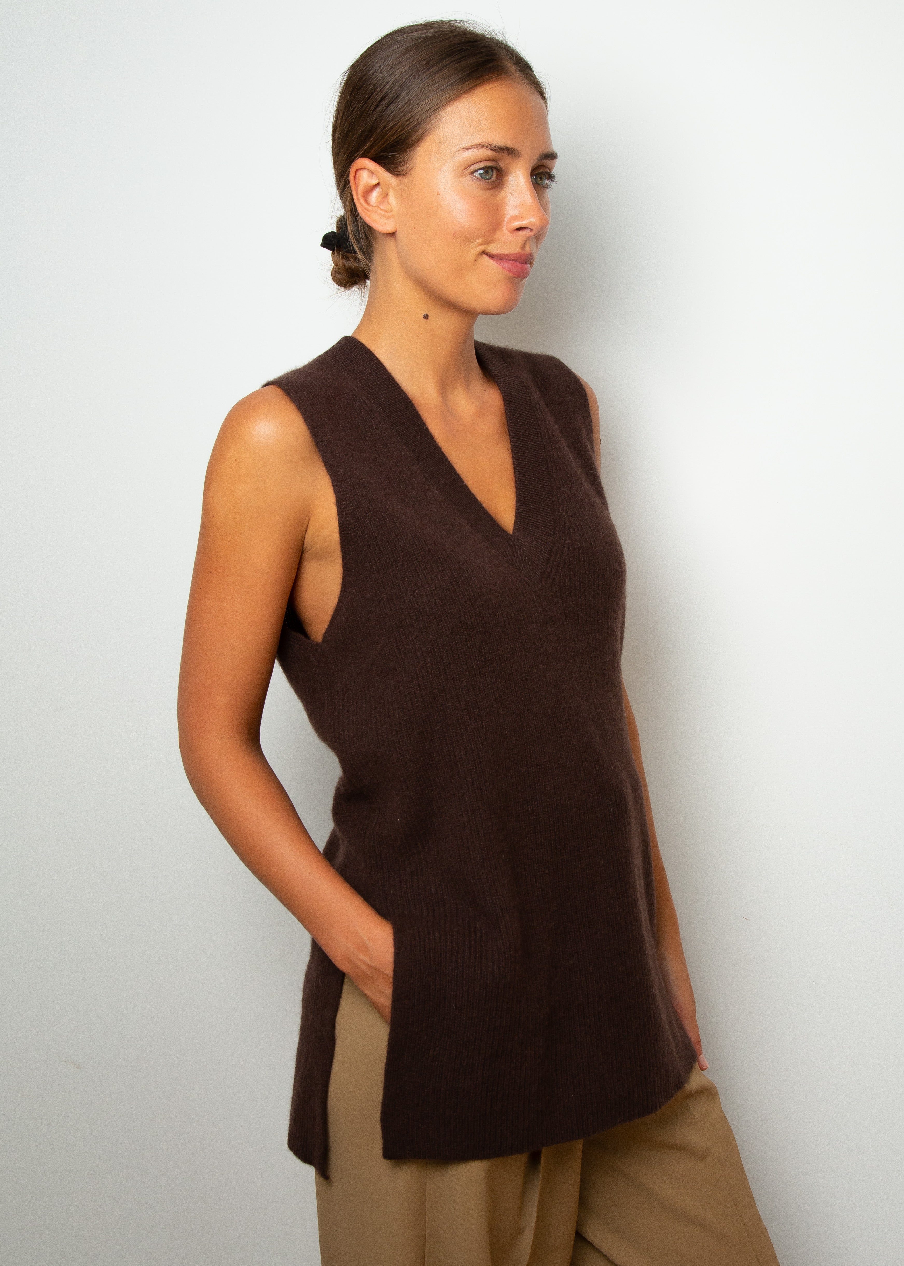 360 Fernanda V Neck Vest in Cafe Noir