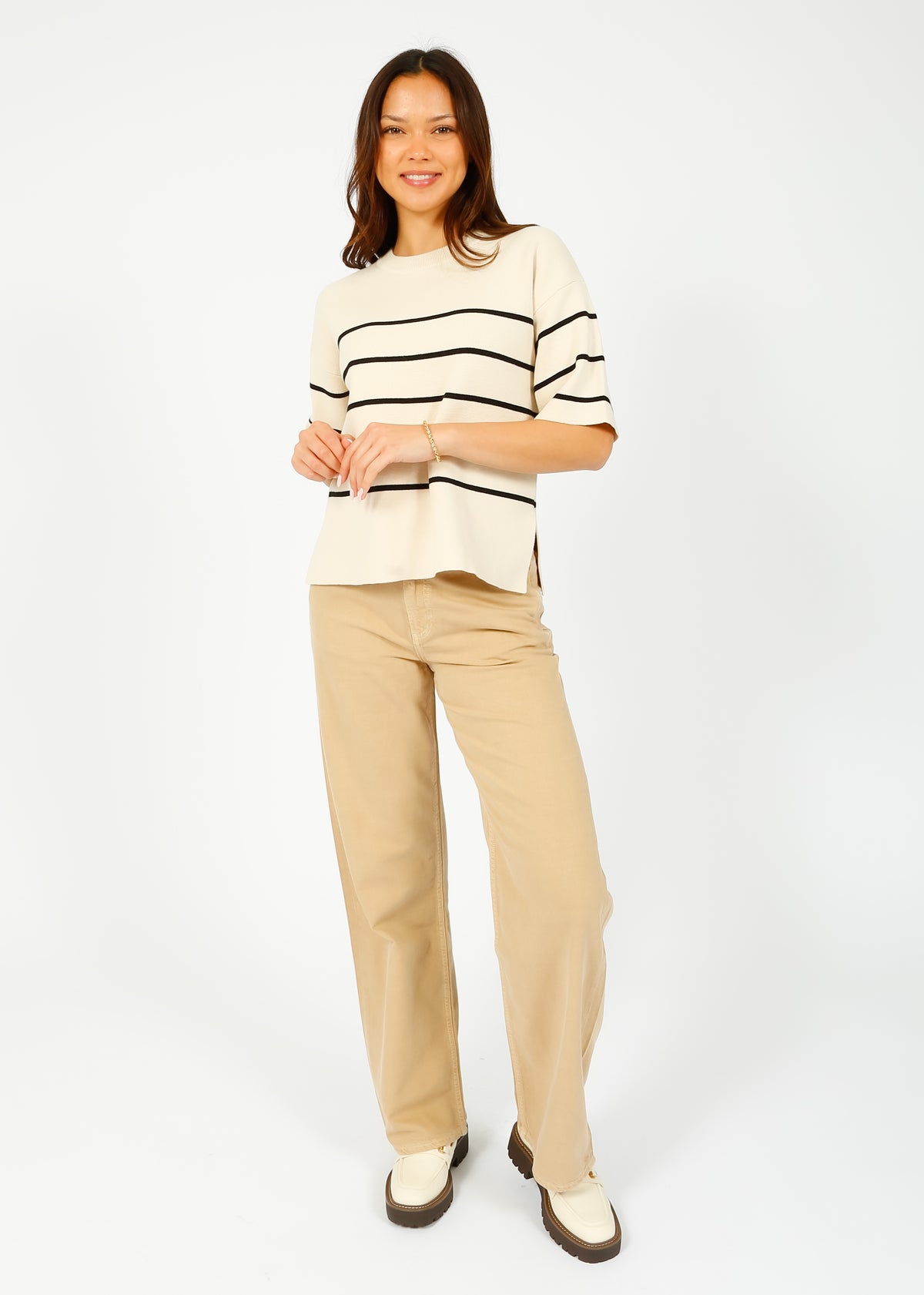 SLF Liva Knit Stripe Tee in Birch, Black