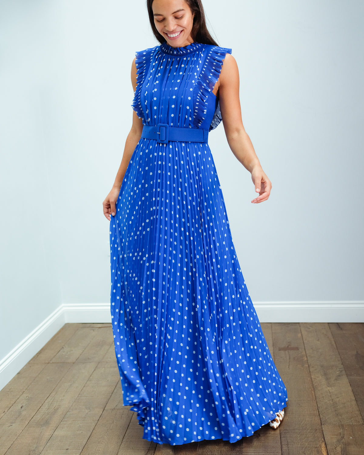 SP 132 Polka dot chiffon maxi dress in blue
