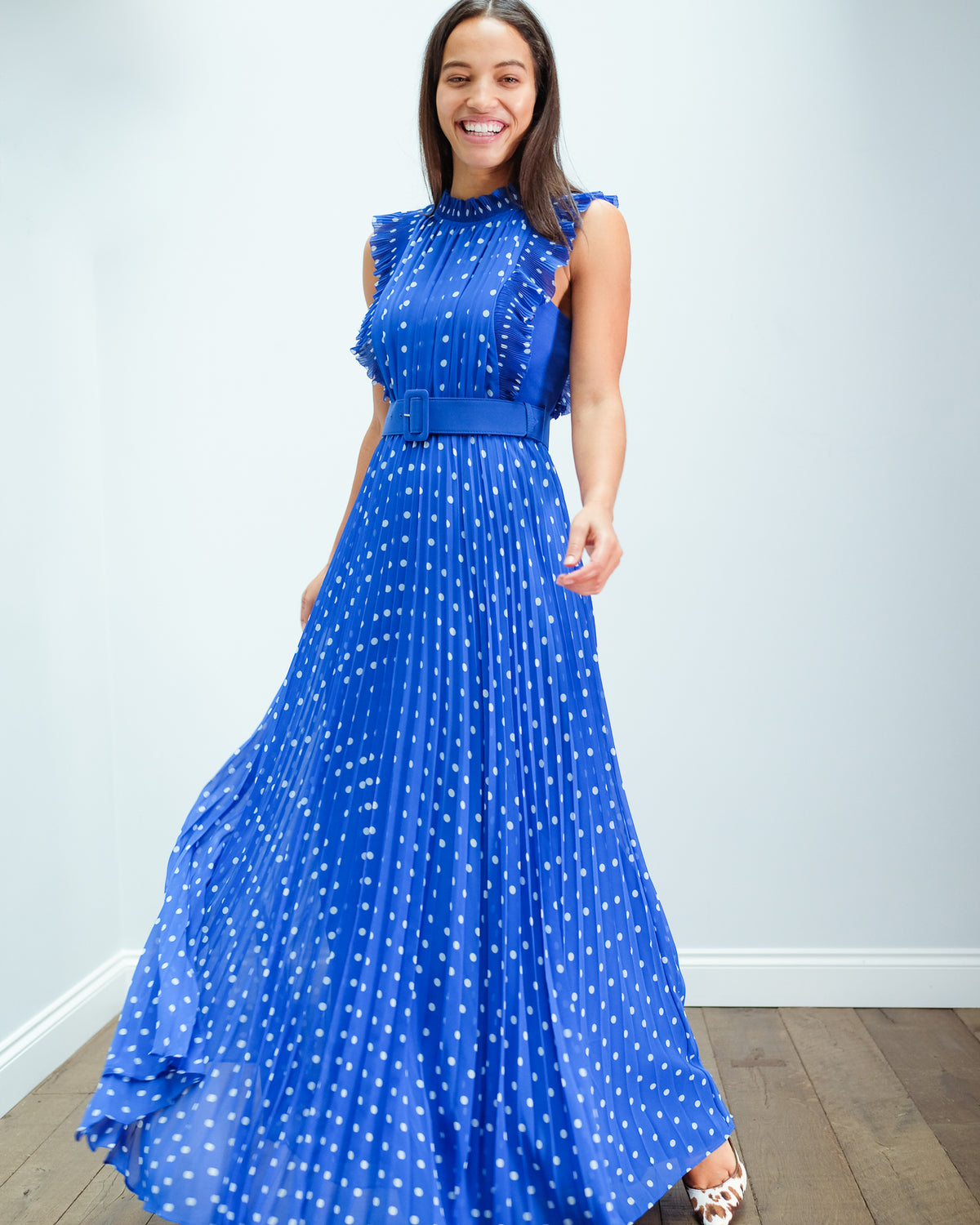 SP 132 Polka dot chiffon maxi dress in blue