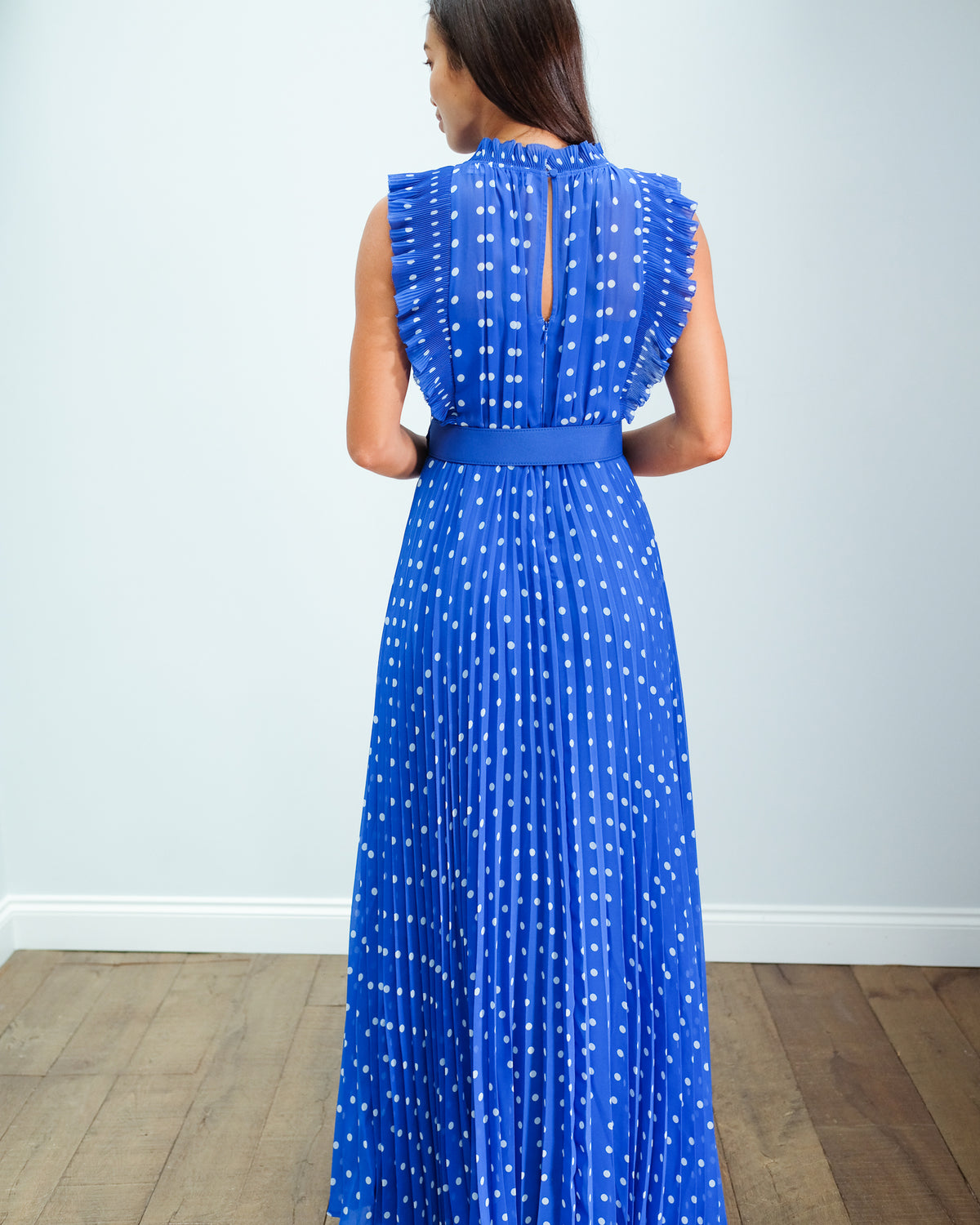 SP 132 Polka dot chiffon maxi dress in blue