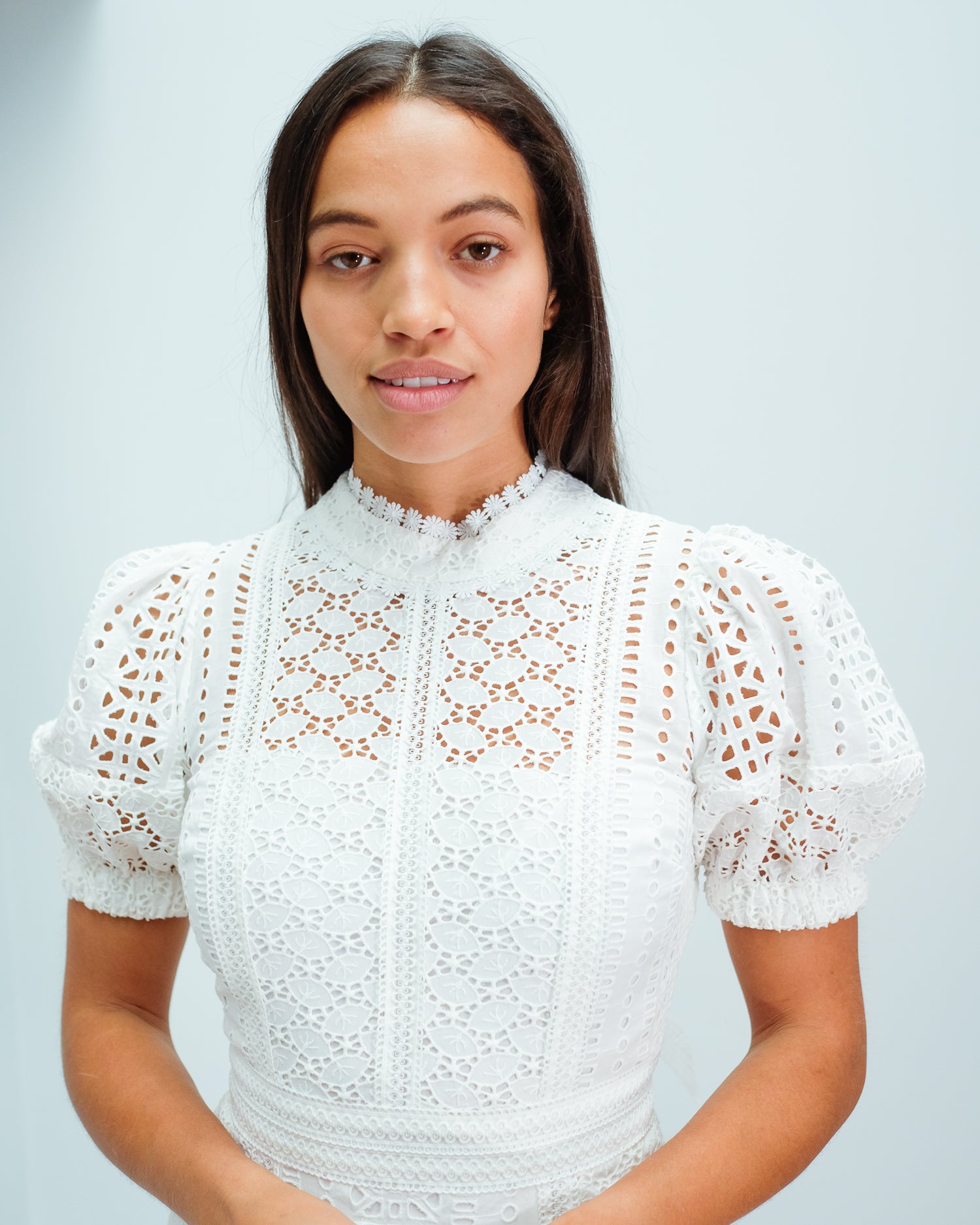 SP 011 Cotton broderie midi dress in white