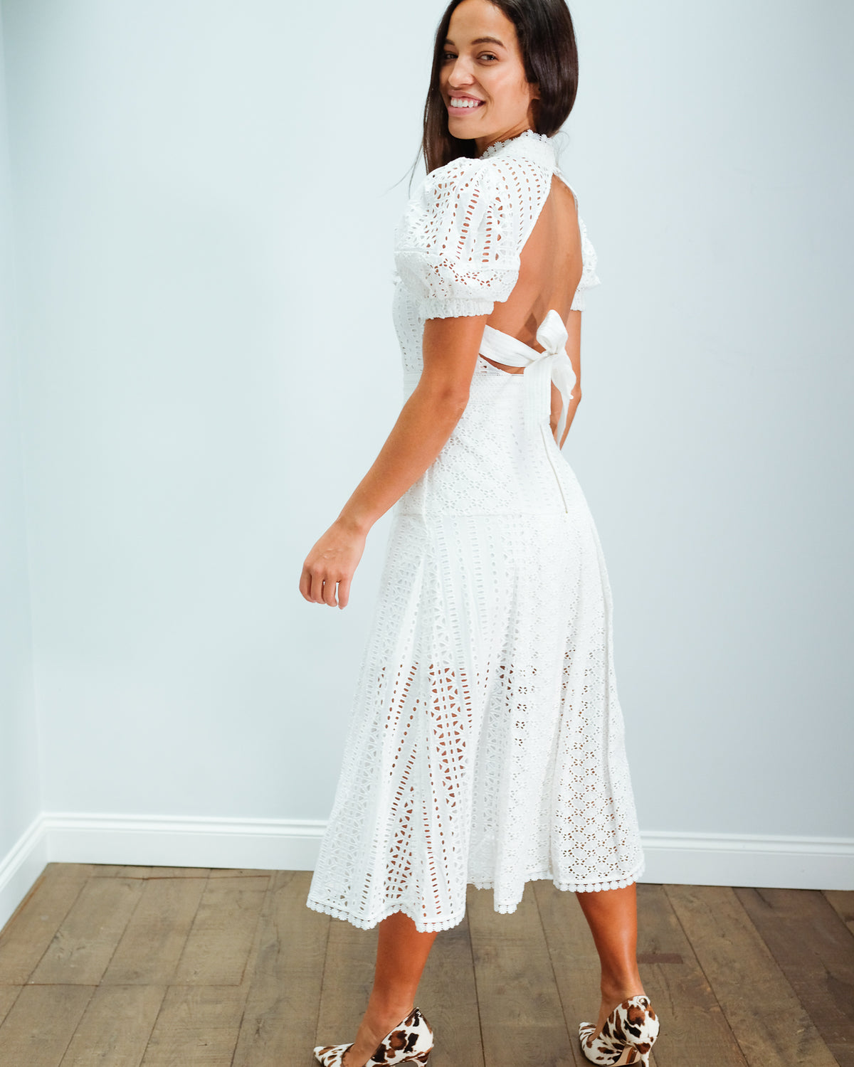 SP 011 Cotton broderie midi dress in white