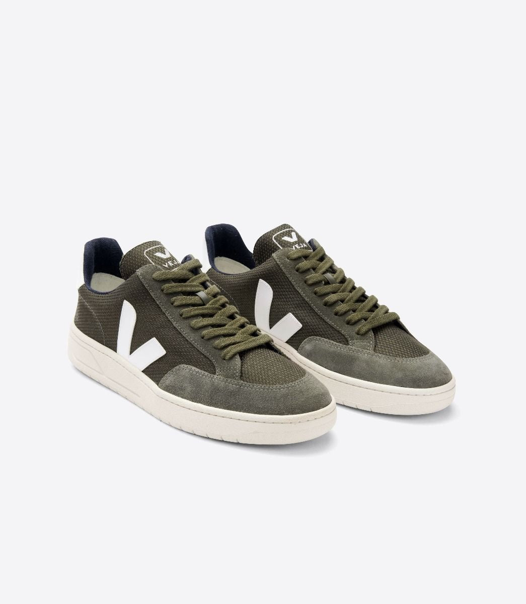 VEJA 11665 V12 Mesh Trainers in Olive and White
