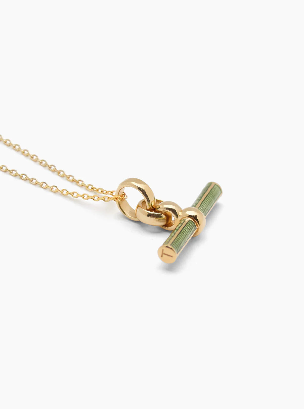 Tilly Sveaas Olive Enamelled Small Gold T-bar on Trace Chain