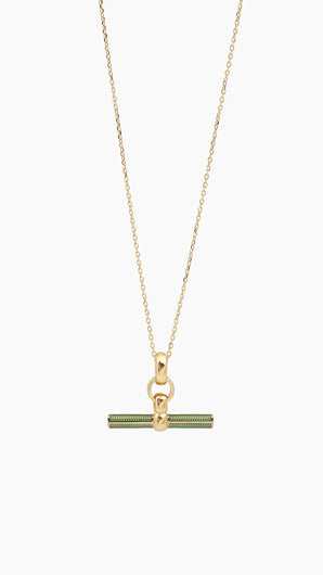 Tilly Sveaas Olive Enamelled Small Gold T-bar on Trace Chain