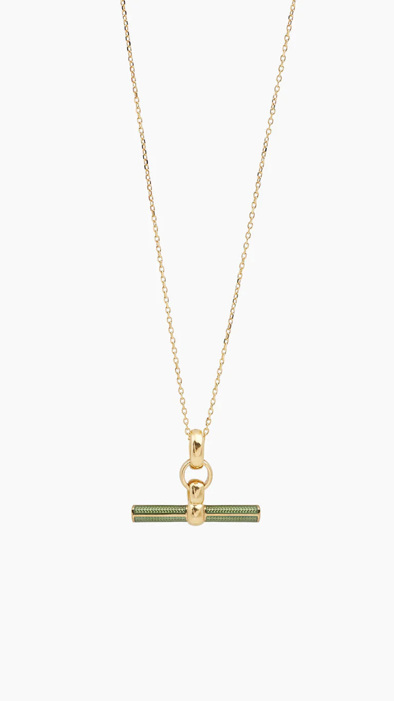 Tilly Sveaas Olive Enamelled Small Gold T-bar on Trace Chain