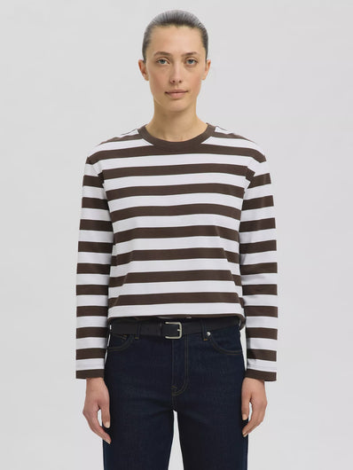 SELECTED Essential LS Striped Tee in Delicioso