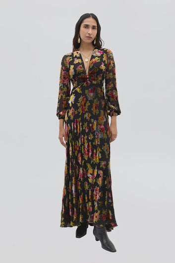 RIXO Emory Dress in Countryside Devore BlacK